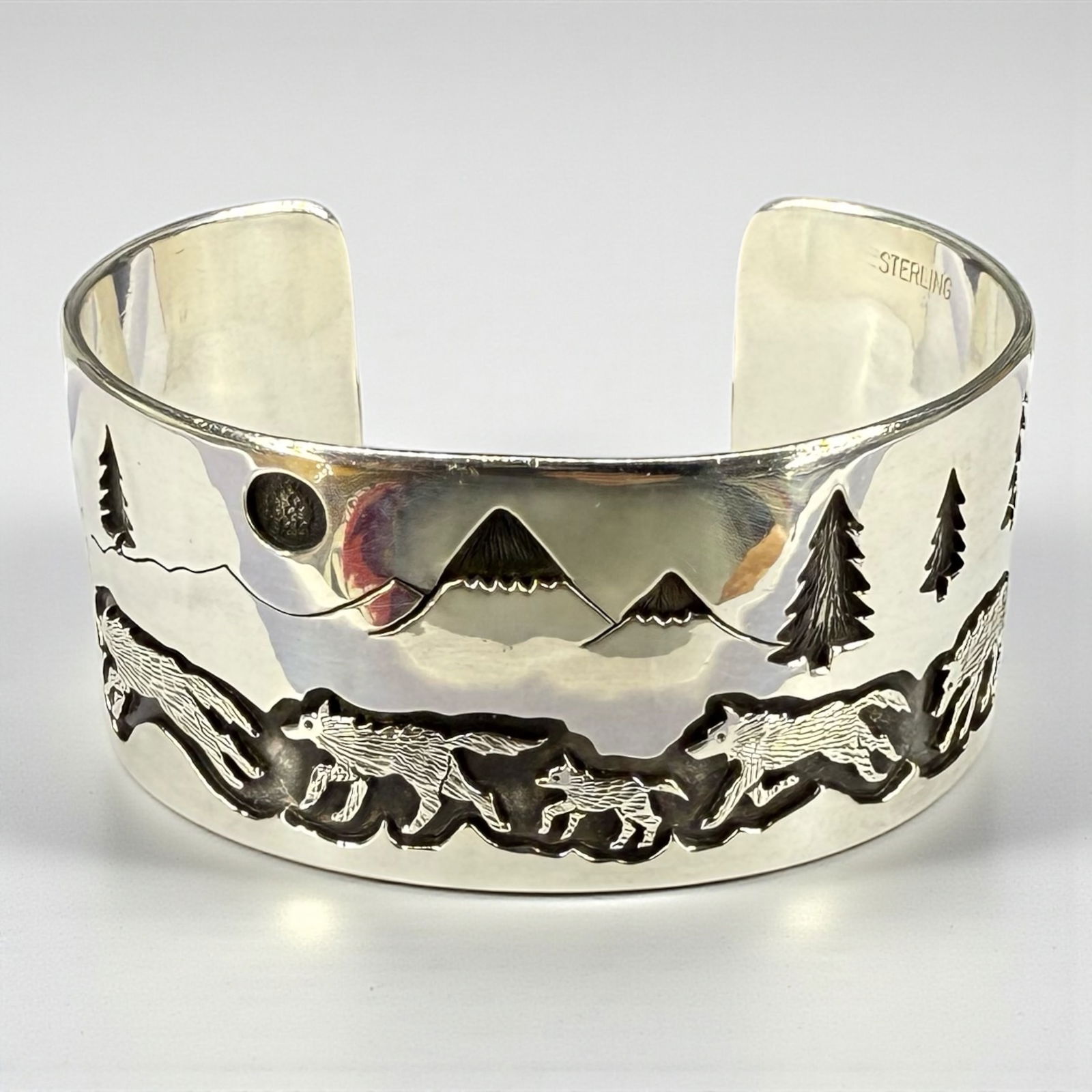 Dina Huntinghorse Navajo Sterling Silver Wide Cuff Bracelet (1 of 5)
