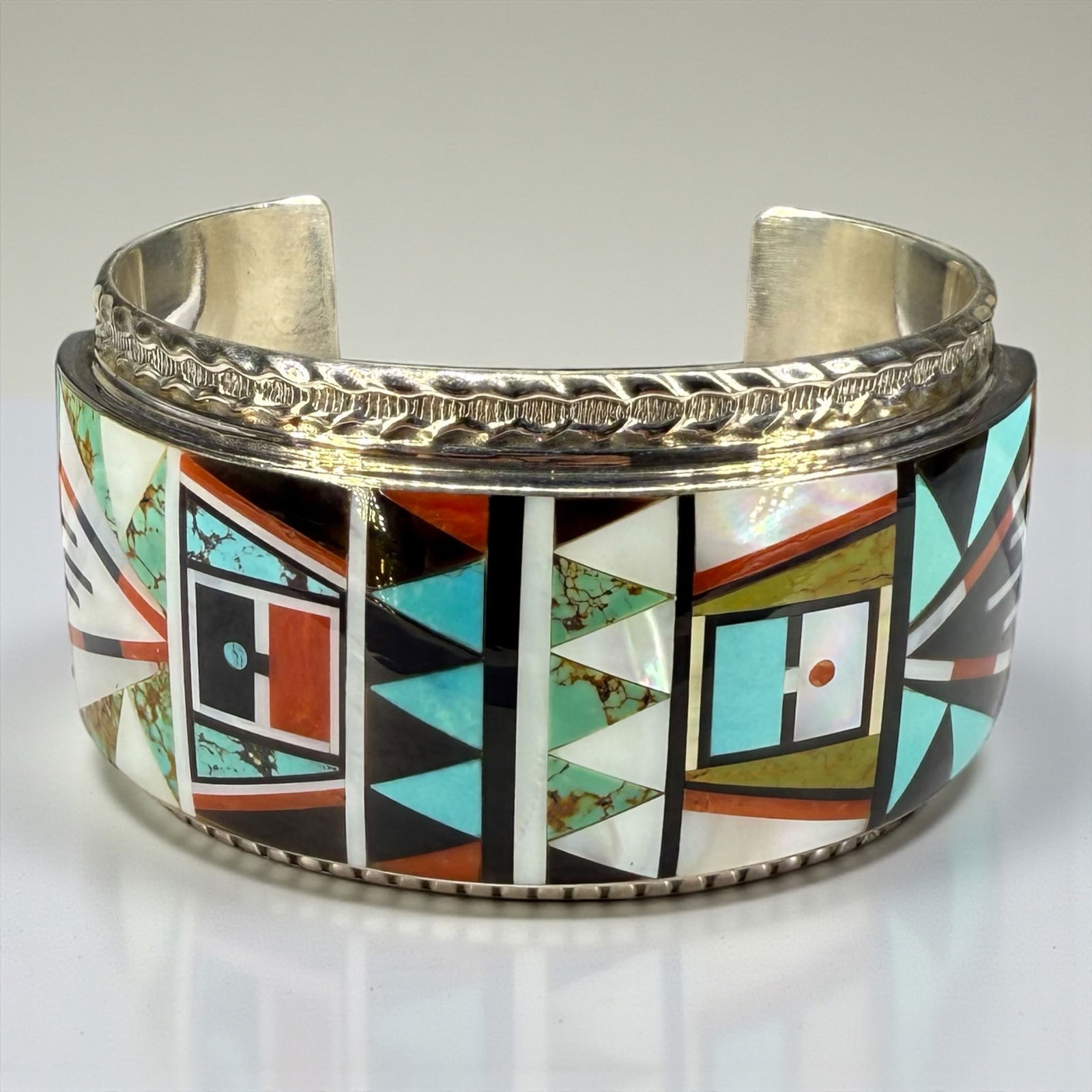 R & L Vacit Sterling Silver Multi Stone Zuni Cuff Bracelet (1 of 5)