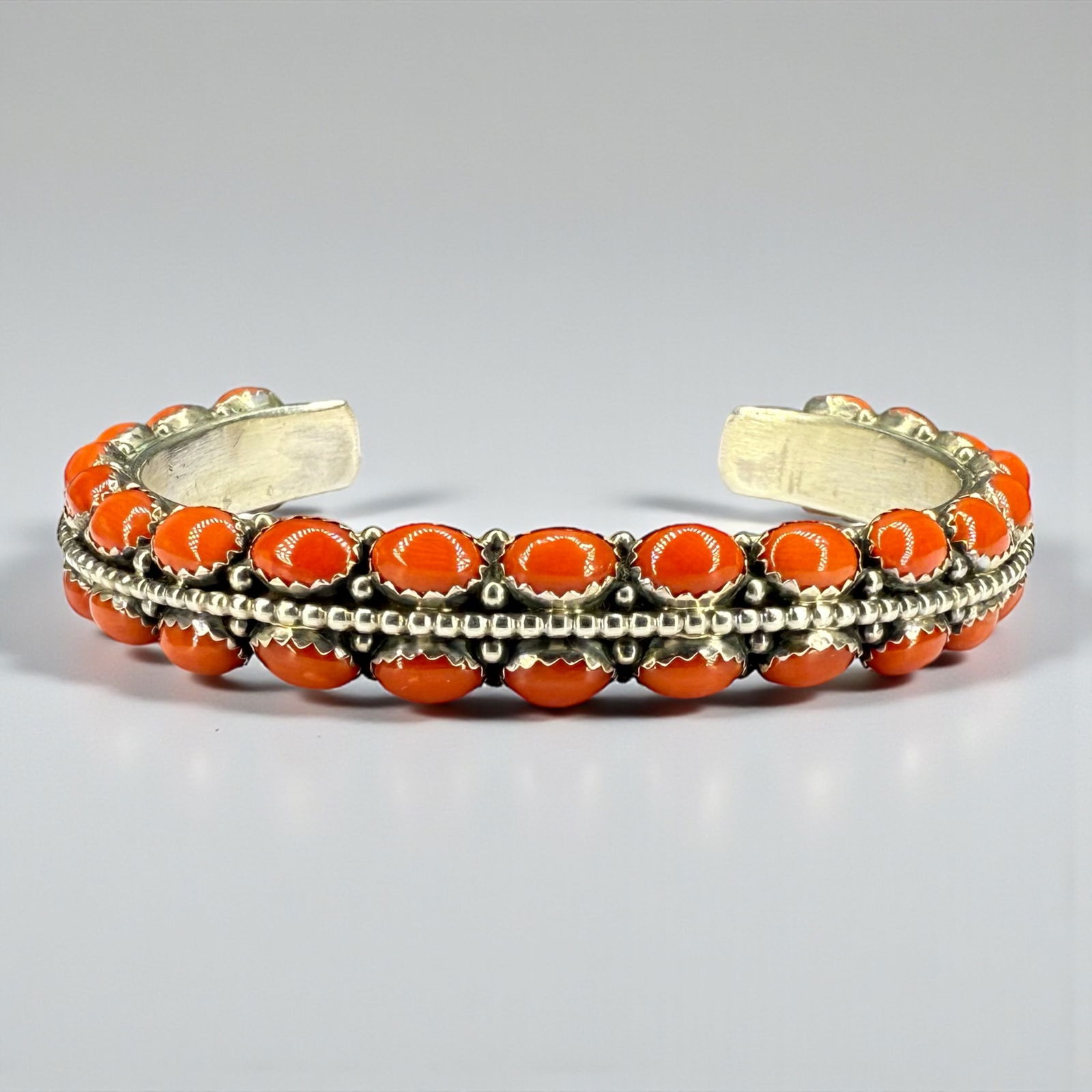 Patrick Yazzie Sterling Silver & Coral Cuff Bracelet (1 of 4)