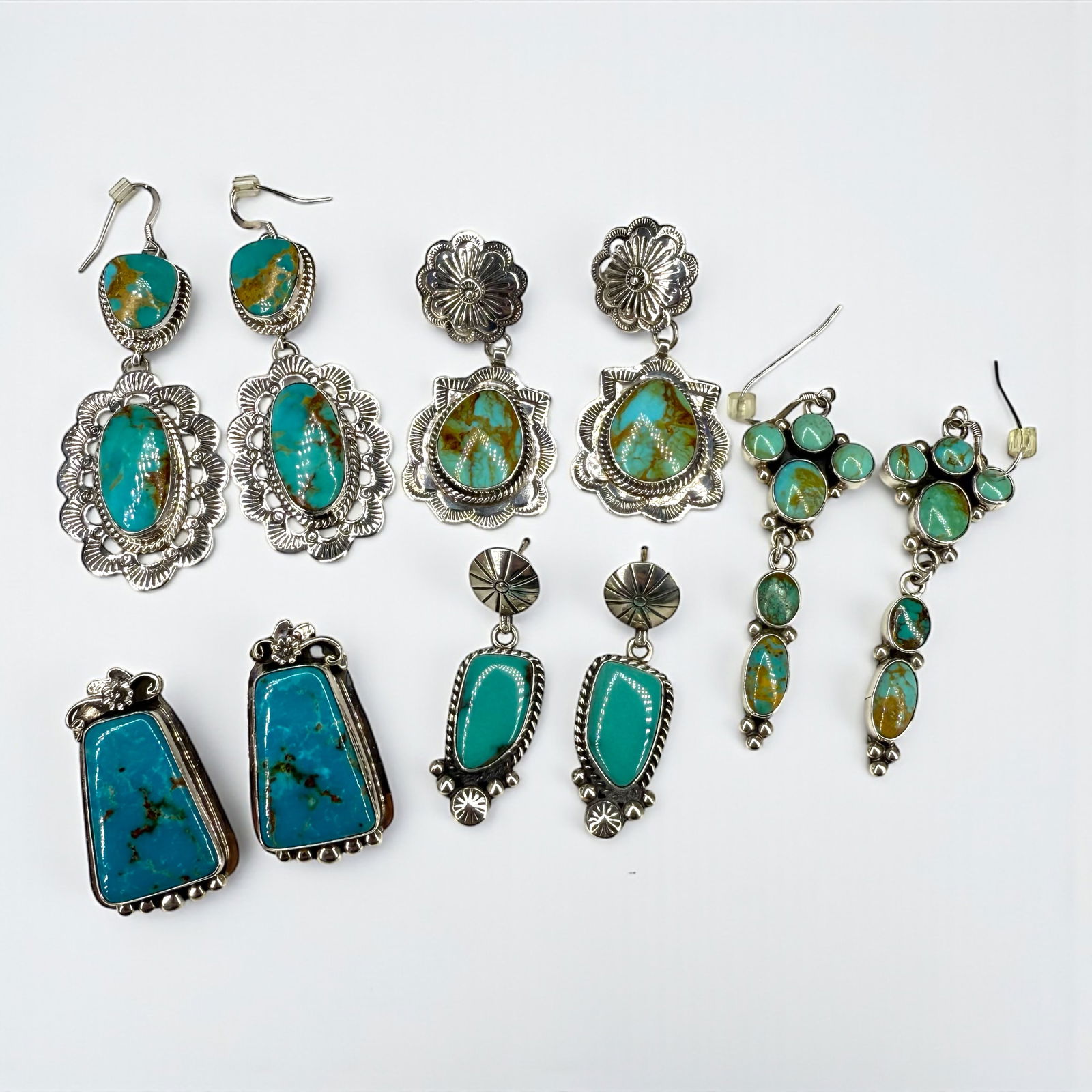 (5) Sterling Silver and Turquoise Dangle Pierced Earrings (1 of 5)
