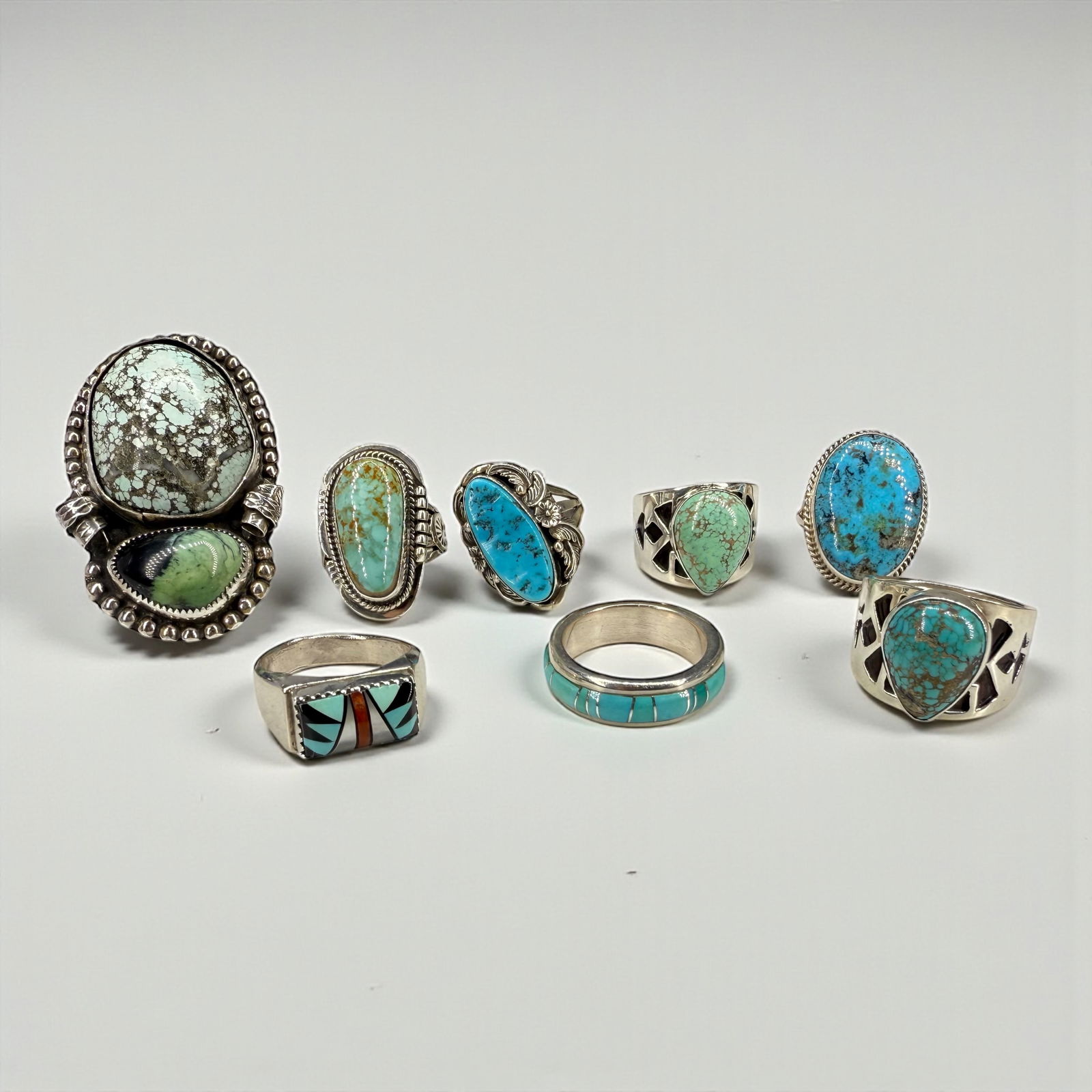 (8) Signed Native American Sterling Silver & Turquoise Ring (1 of 6)