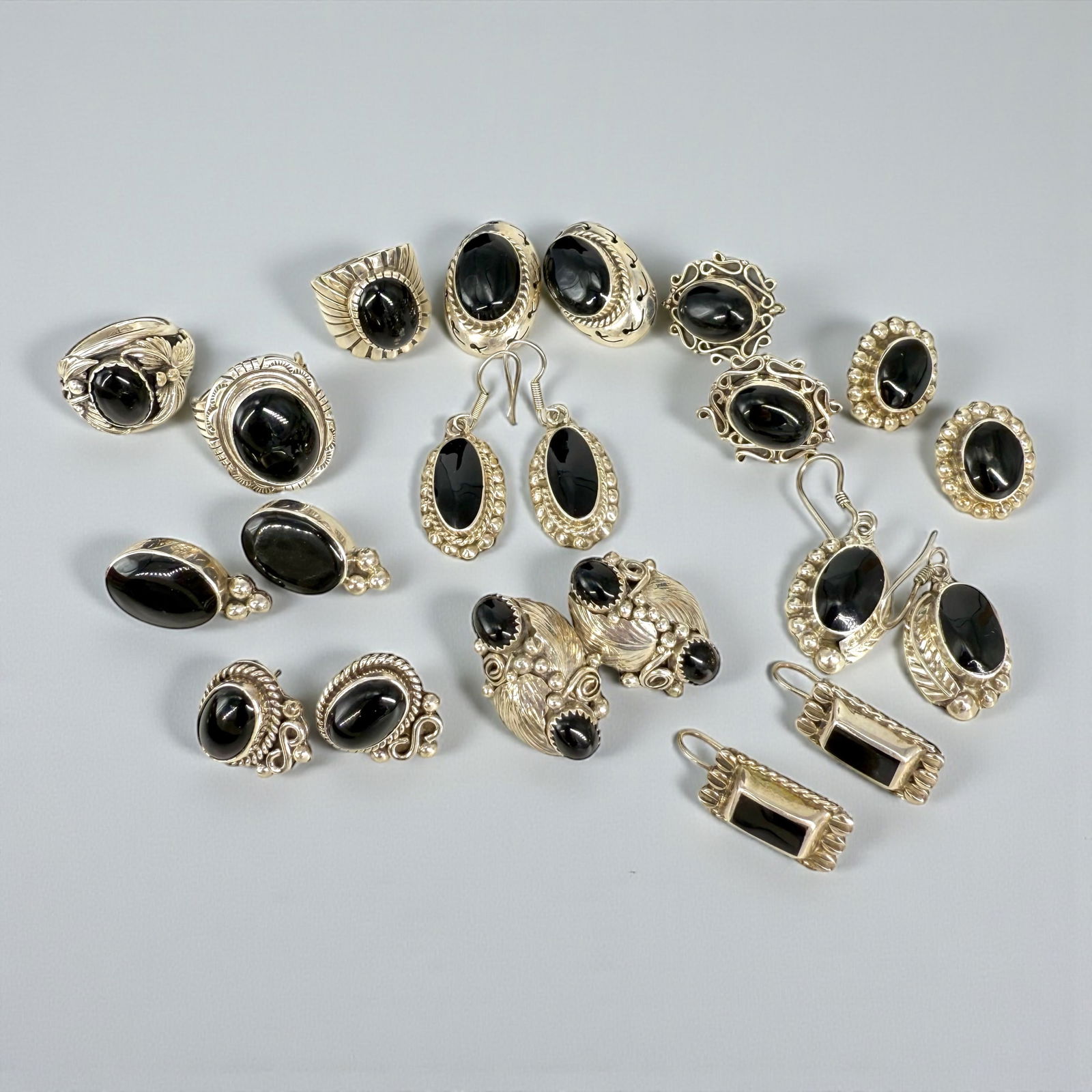 (12) Sterling Silver & Black Onyx Rings and Earrings (1 of 5)