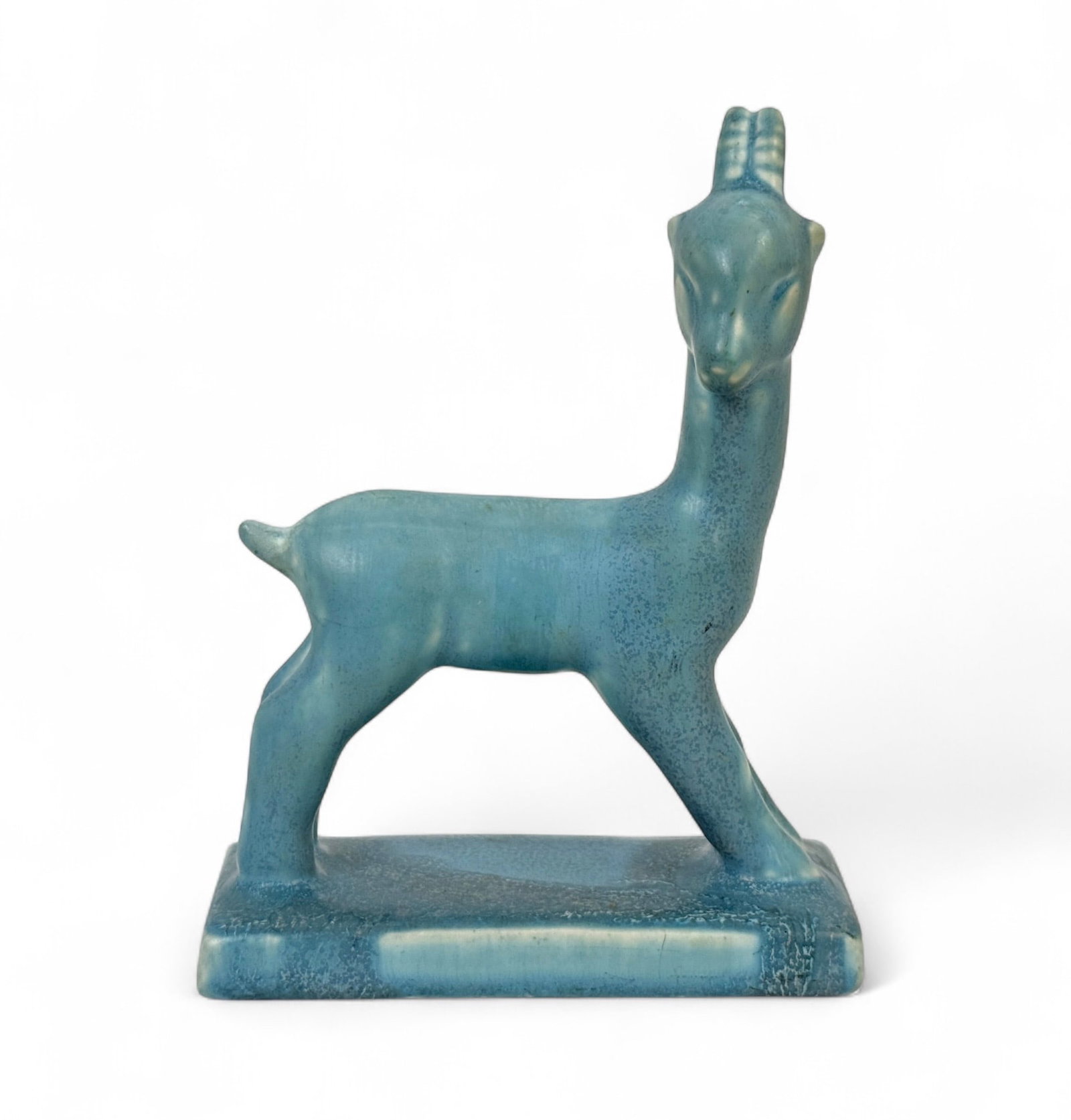 Louise Abel for Rookwood Pottery Gazelle Figurine 6170: Marked on the base with Rookwood’s flame mark, impressed model number & "A". Dimensions: 6 1/4"T x 4 3/4"L x 2 1/8"D Condition: Very good with n