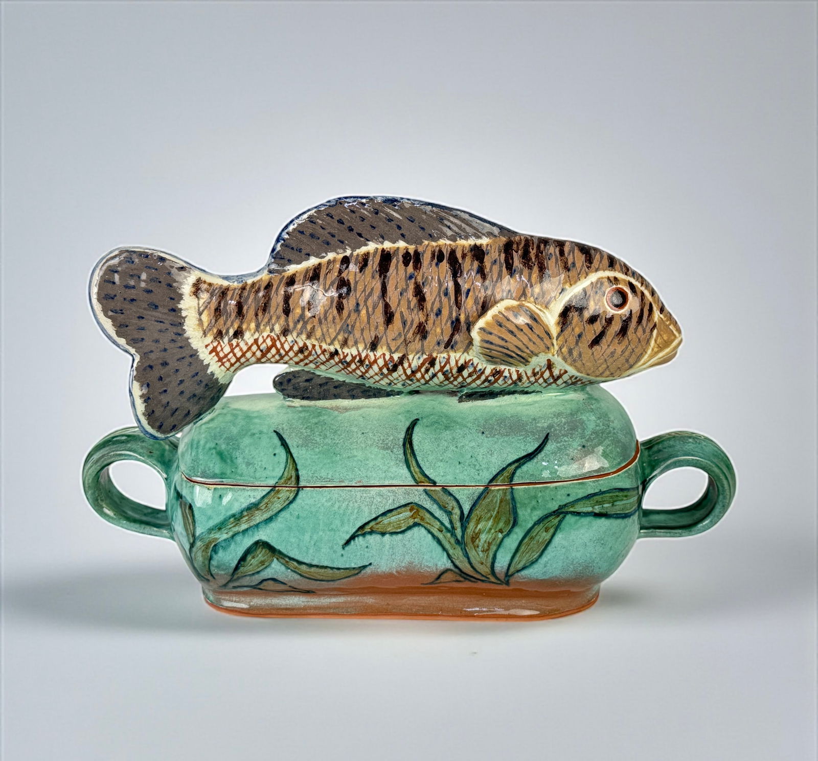 Large Majolica Fish-Form Covered Tureen (1 of 8)