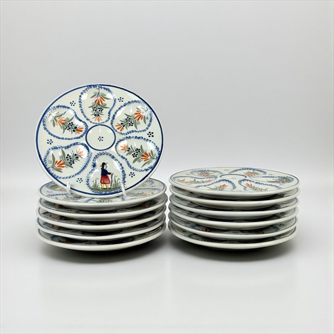 (12) Henriot Quimper Ceramic Oyster Plates (1 of 5)