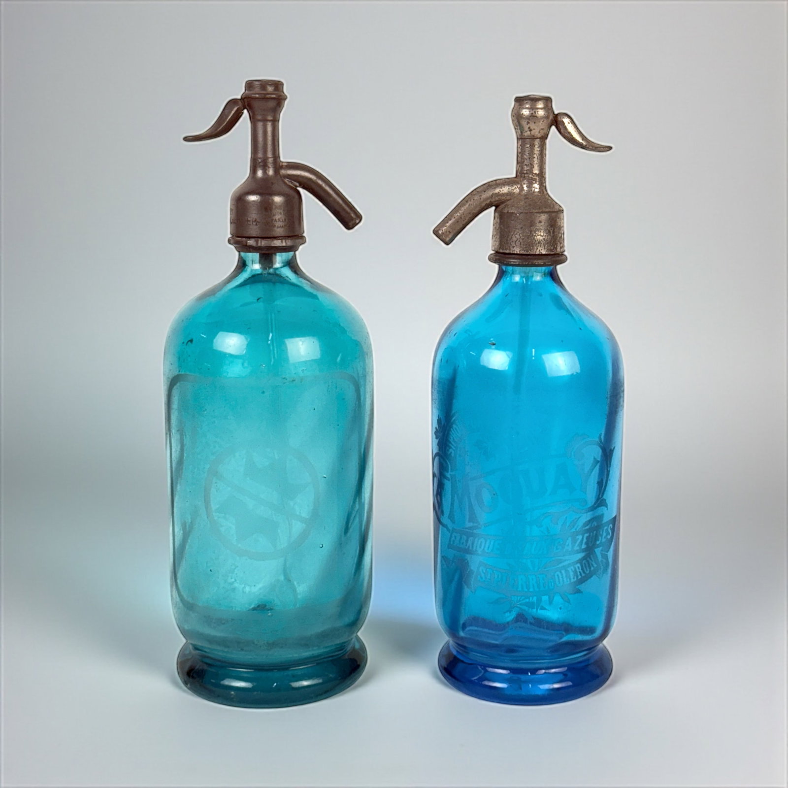 (2) Antique Blue Glass Soda Siphon Bottles (1 of 8)