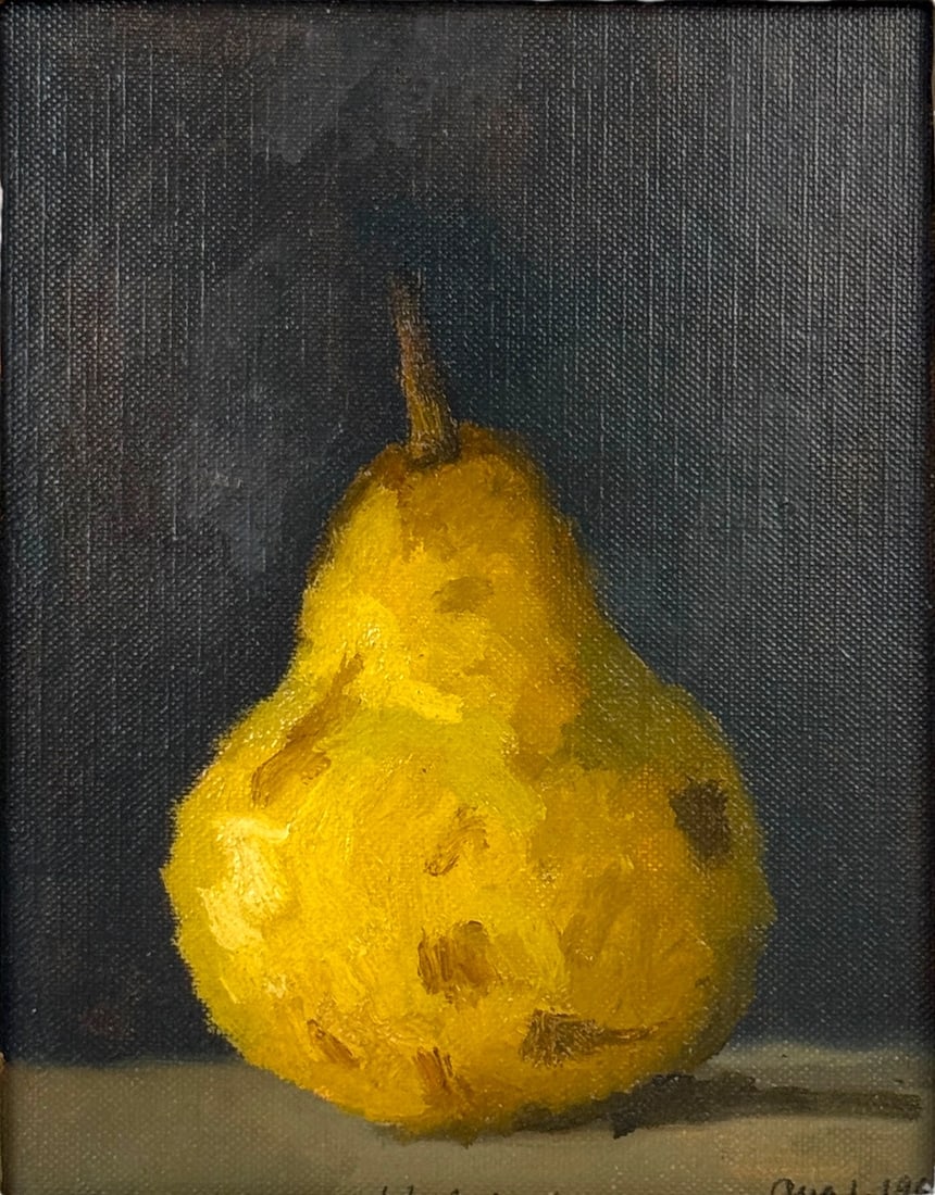 Robert Kulicke "Pear" Oil On Board: Signed, titled & dated on the bottom of the image and information on the reverse. O R M Kulicke is engraved on the bottom edge of frame. Dated: August 1, 1996 Frame: 20 3/4" x 15 3/4&q