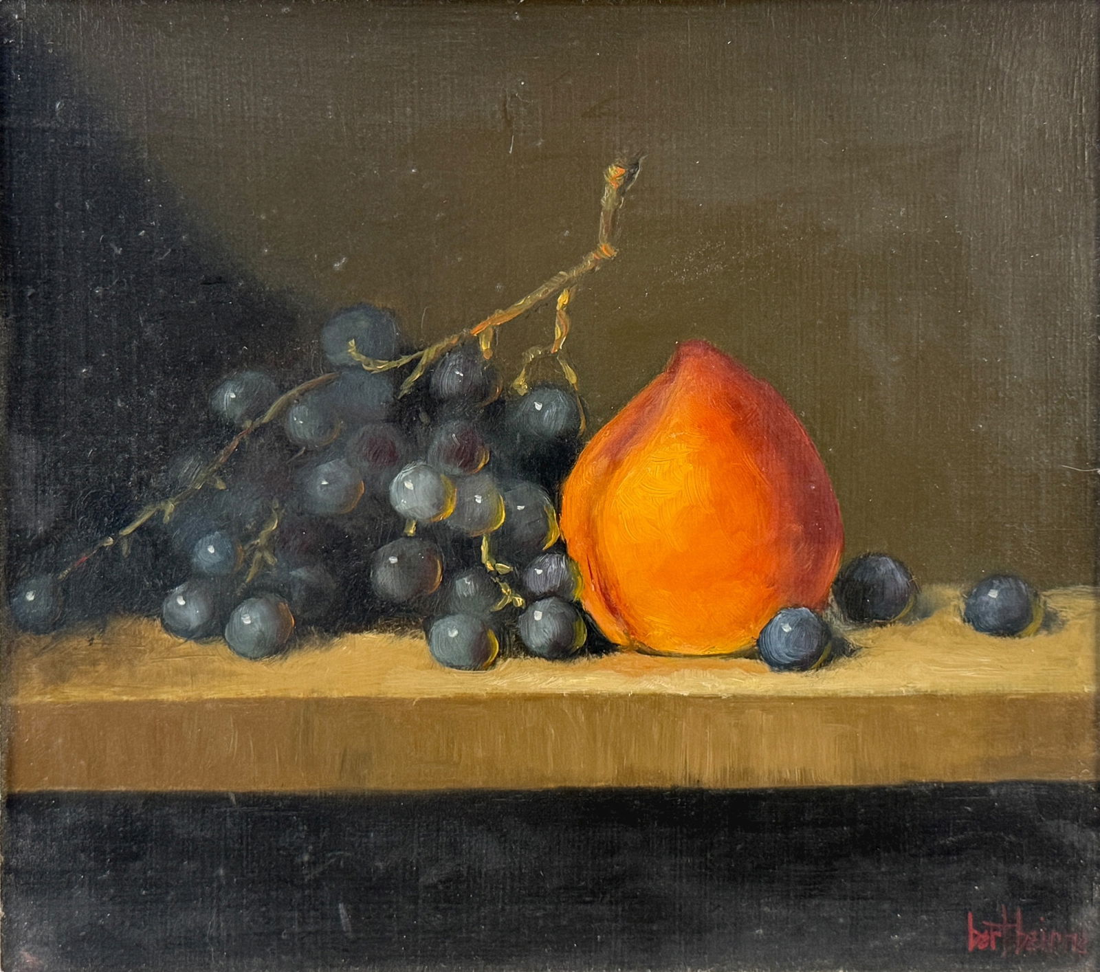 Bert Beirne Still Life Painting: Signed: Lower right. Frame: 11 1/2” x 12 1/2” Image: 7 1/2” x 8 1/2” Condition: Small chips along the edges of the frame. A few light scratches to the image; otherw