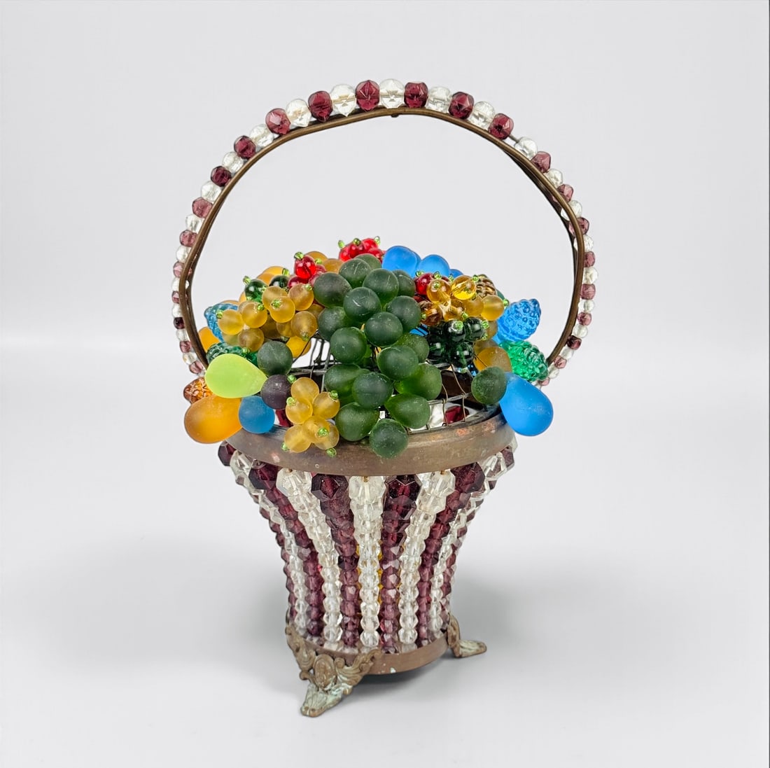 Antique Czechoslovakian Beaded Glass Fruit Basket Table Lamp (1 of 8)