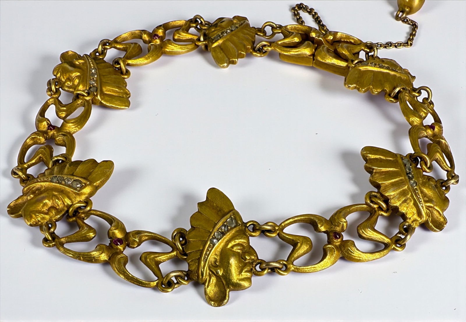 Antique Native American Motif 16K Gold Bracelet w/ Diamonds (1 of 4)