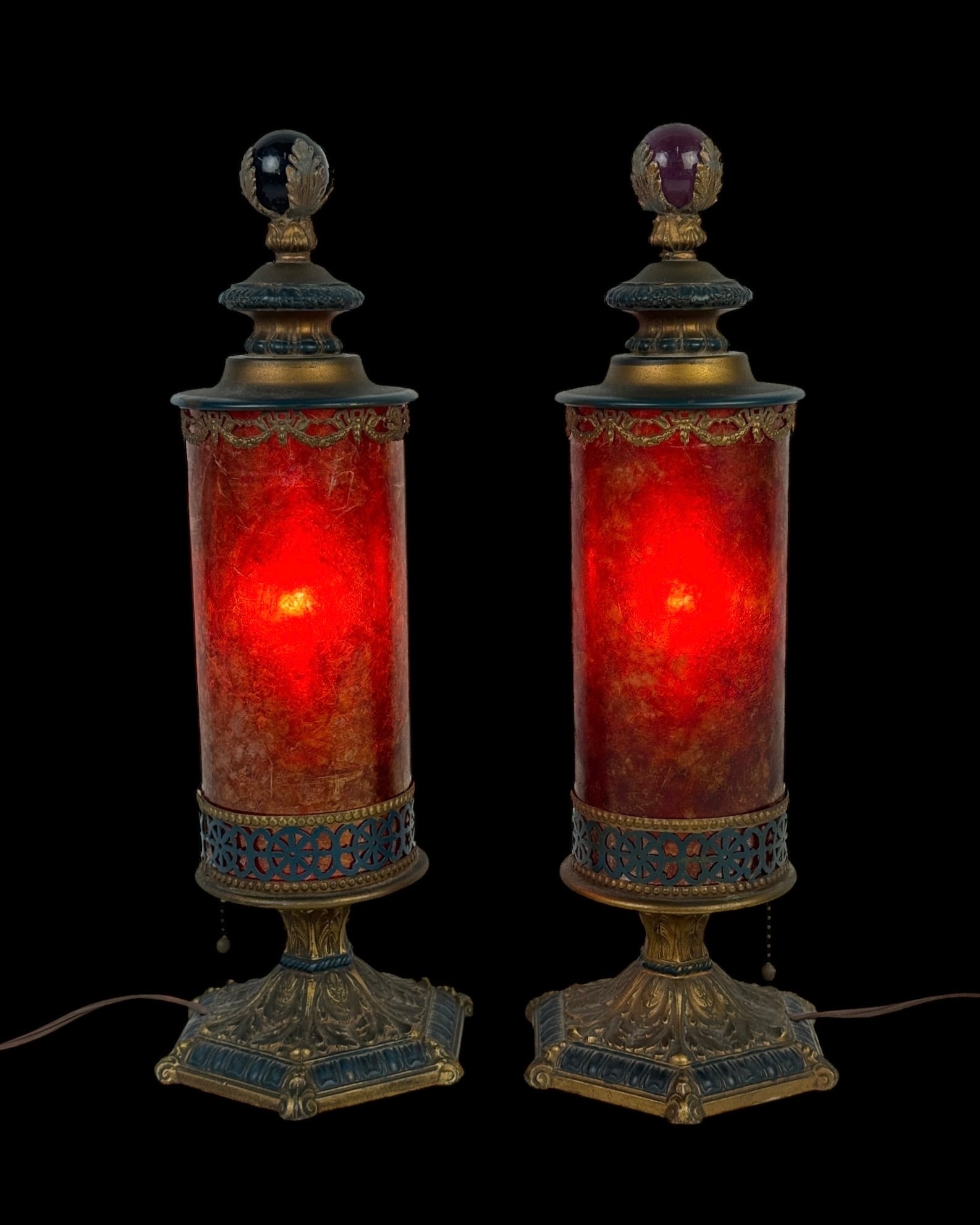 Pair of Arts & Crafts Mica Mantel Lamps: Height: 15 1/2” Condition: Light surface wear; overall the lamps present well.