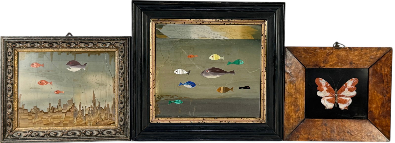 (3) Pietra Dura Inlaid Plaques Inc Fish and Butterfly (1 of 14)