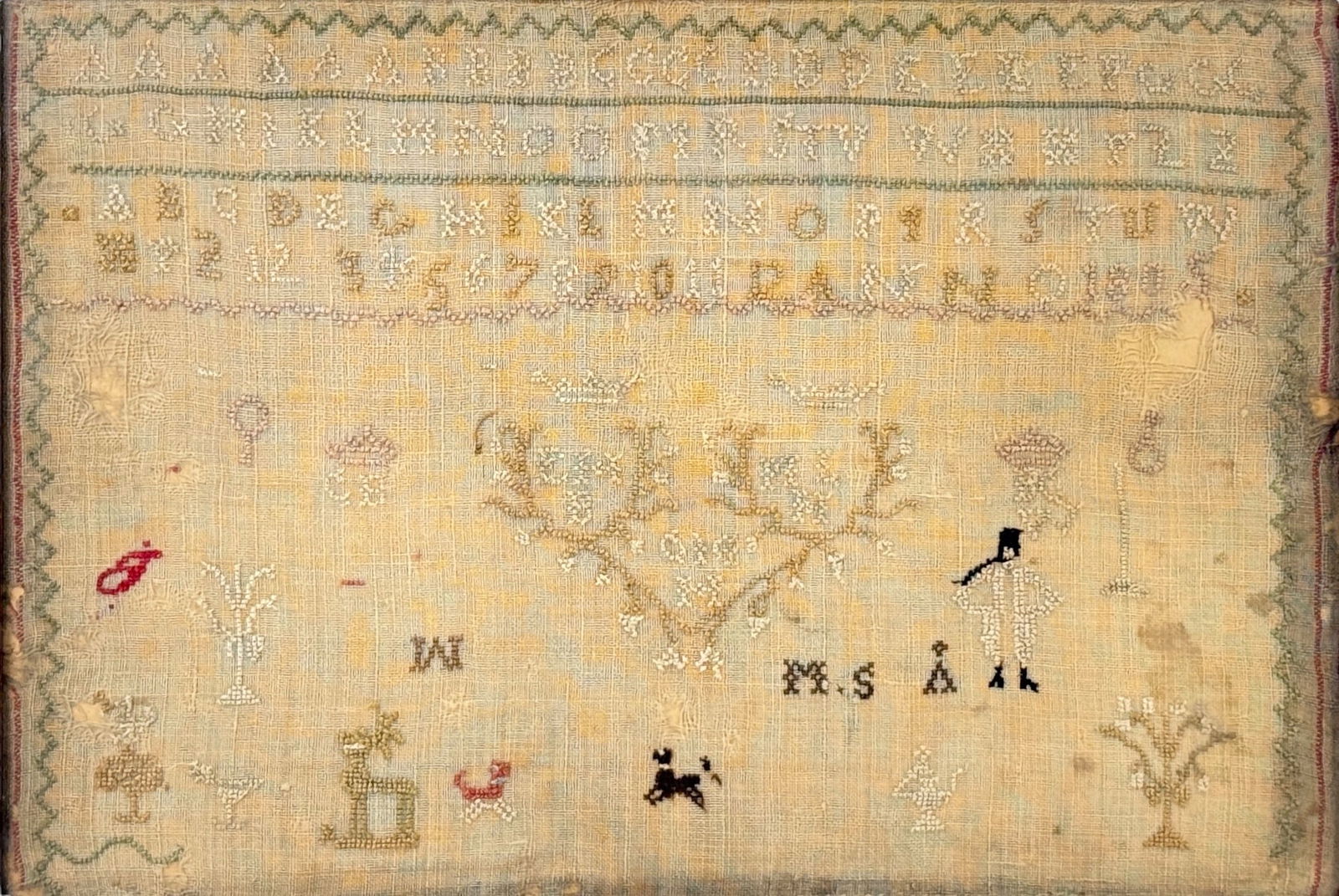 19th Century Framed Needlework Alphabet Sampler (1 of 5)