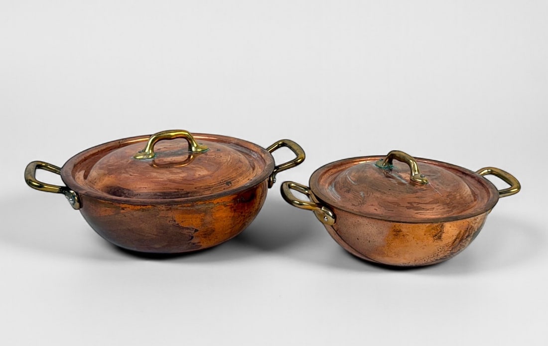 (2) Mauviel Lidded Copper Pots w/ Brass Handles (1 of 8)