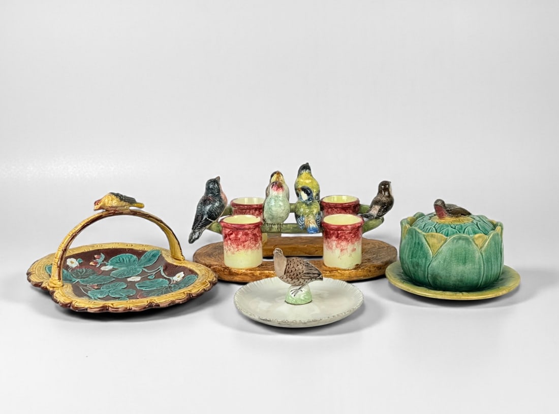 (4pc) Majolica Pottery With Bird Motifs (1 of 14)
