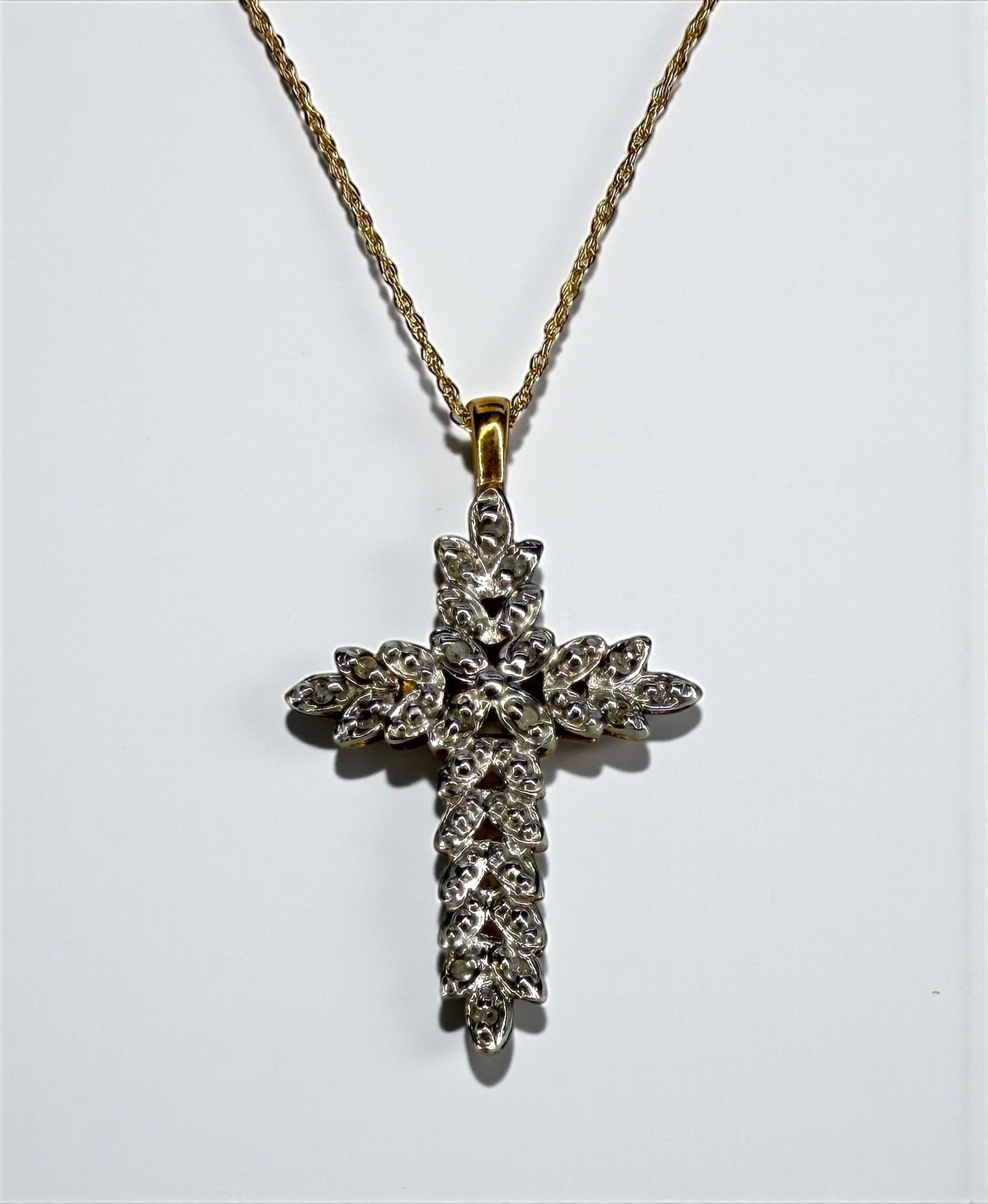 10k Yellow & White Gold Cross w/ Chain (1 of 2)