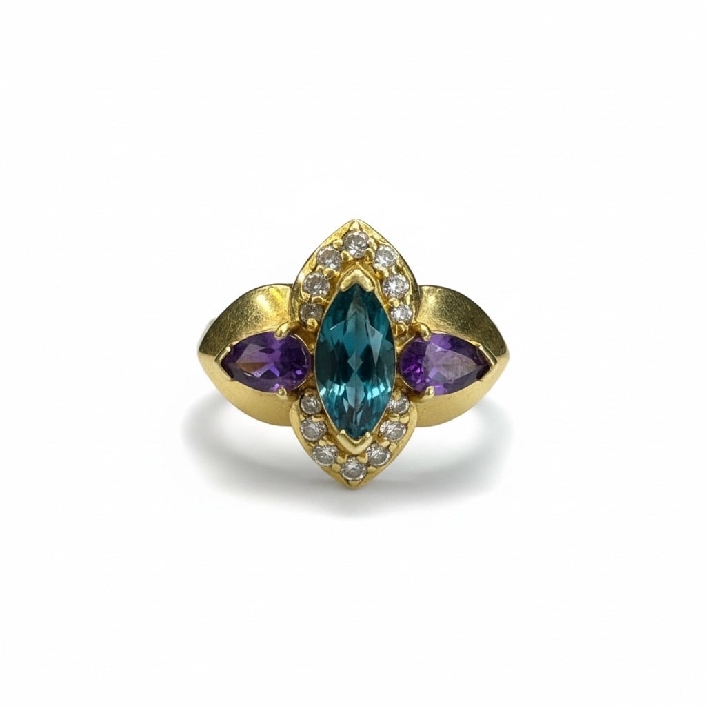 14k Ladies Blue Garnet and Amethyst Ring (1 of 3)
