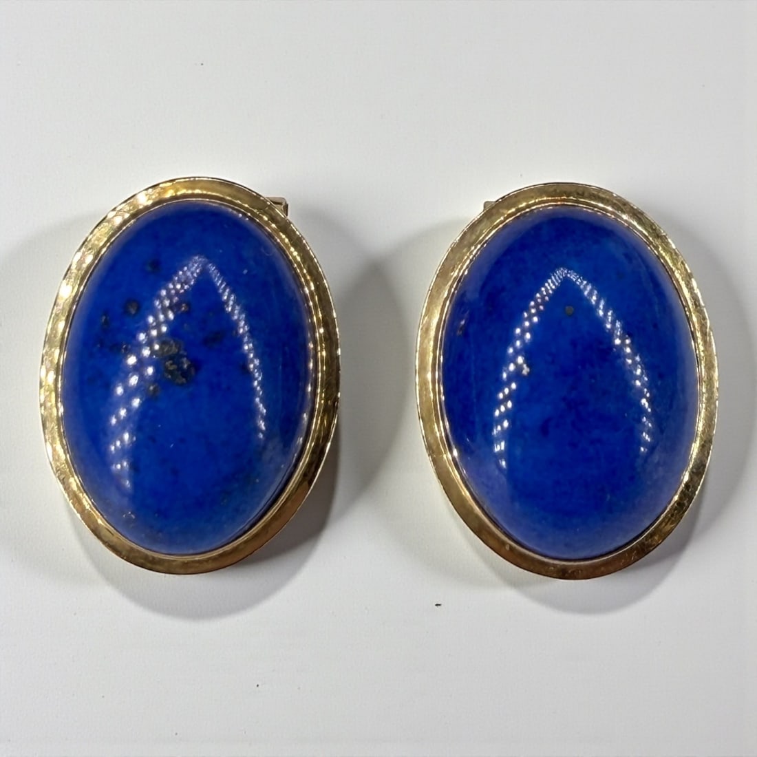 Pair of 14K Gold Oval Lapis Earrings (1 of 2)