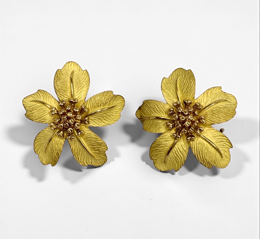 Pair Tiffany & Co 18K Yellow Gold Flower Earrings (1 of 5)
