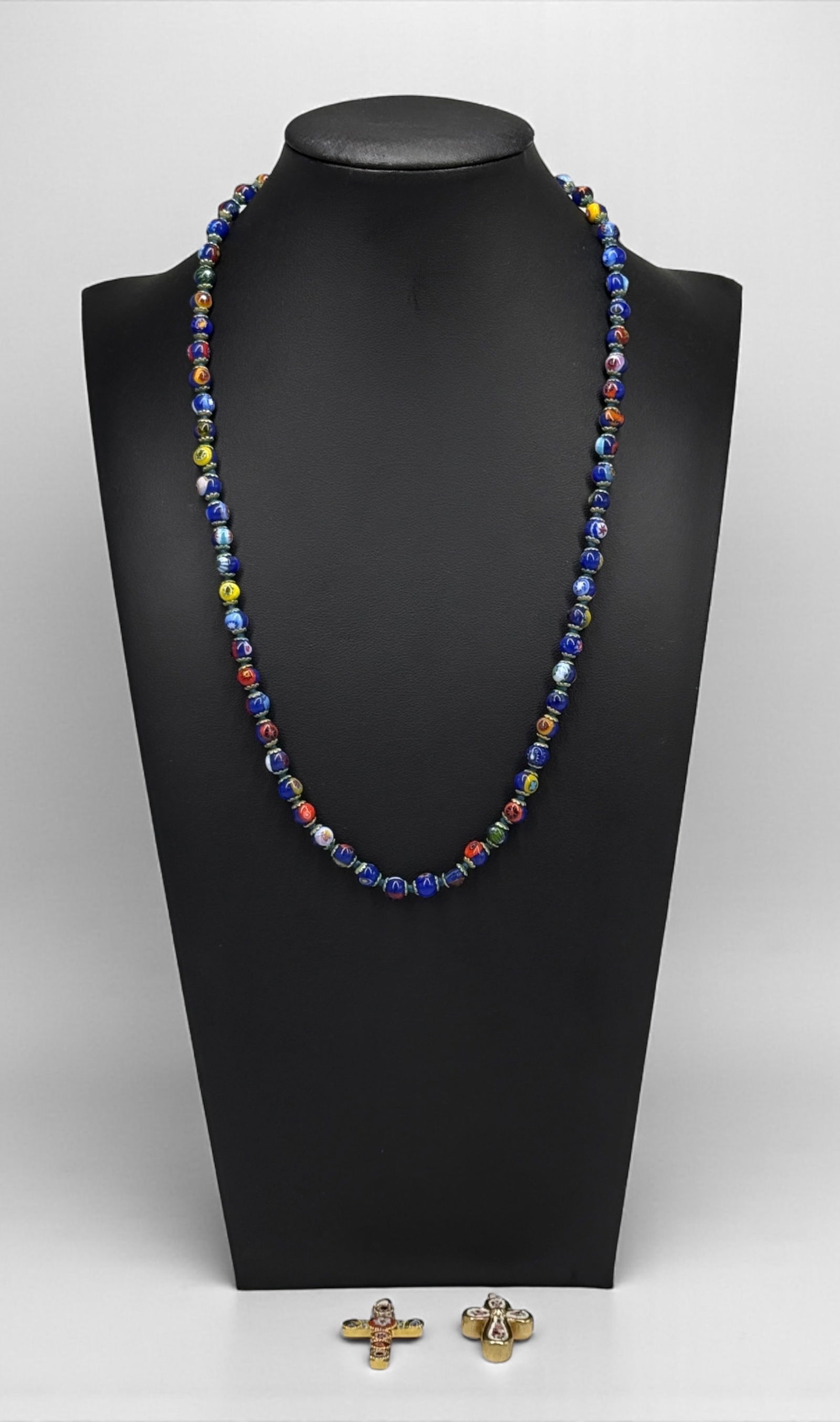 Italian Beaded Necklace & (2) Micro Mosaic Crosses (1 of 6)