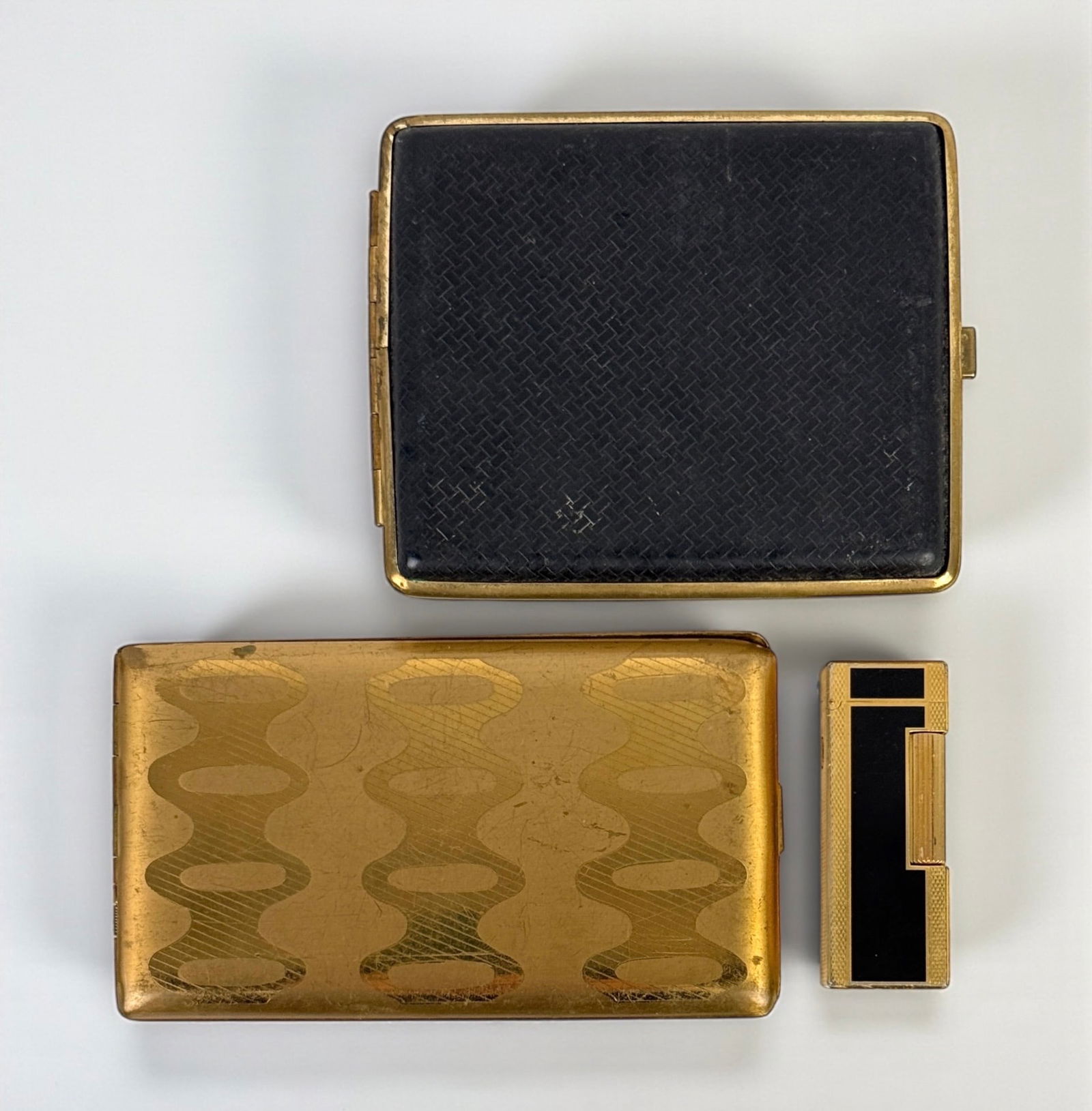 Gold and Enameled Dunhill Lighter and (2) Cigarette Cases (1 of 9)