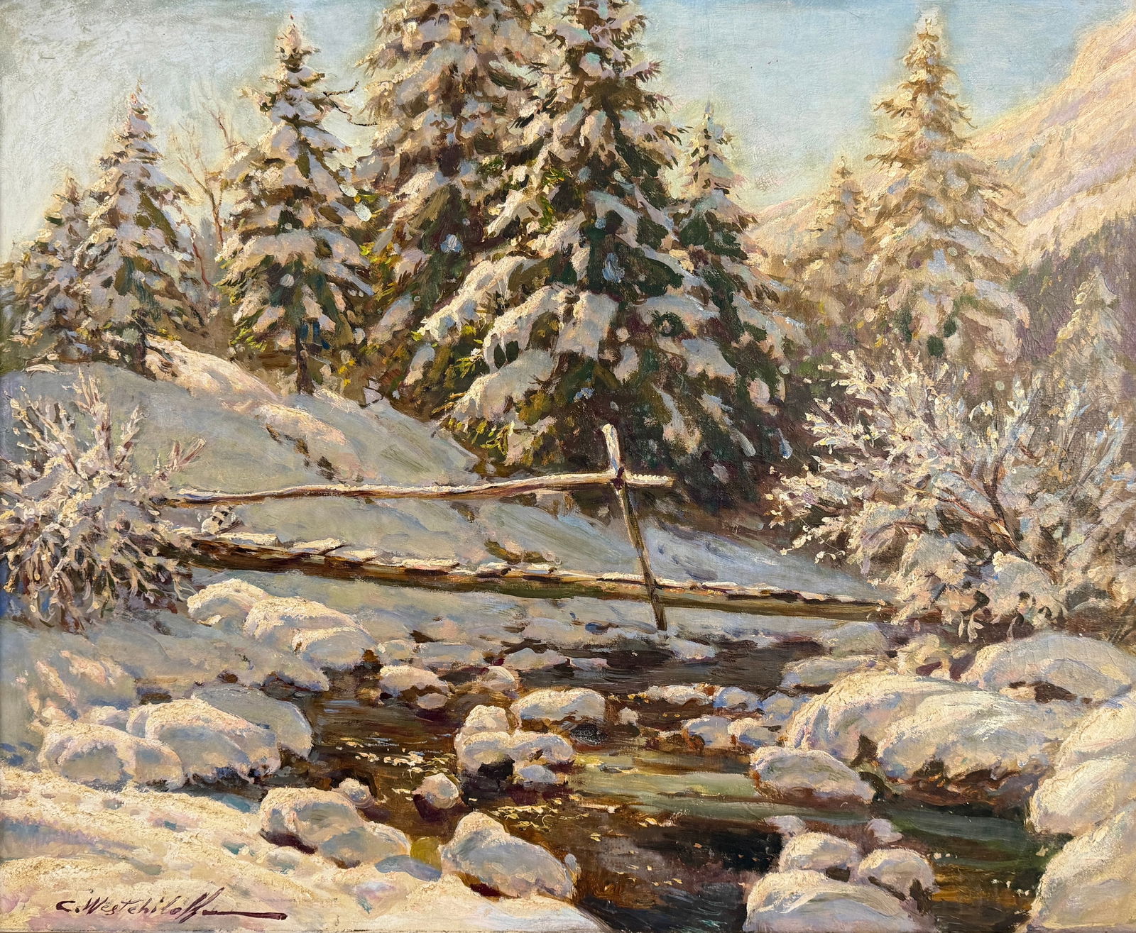 Constantin Westchiloff 'Winter Scene' Oil on Canvas (1 of 7)