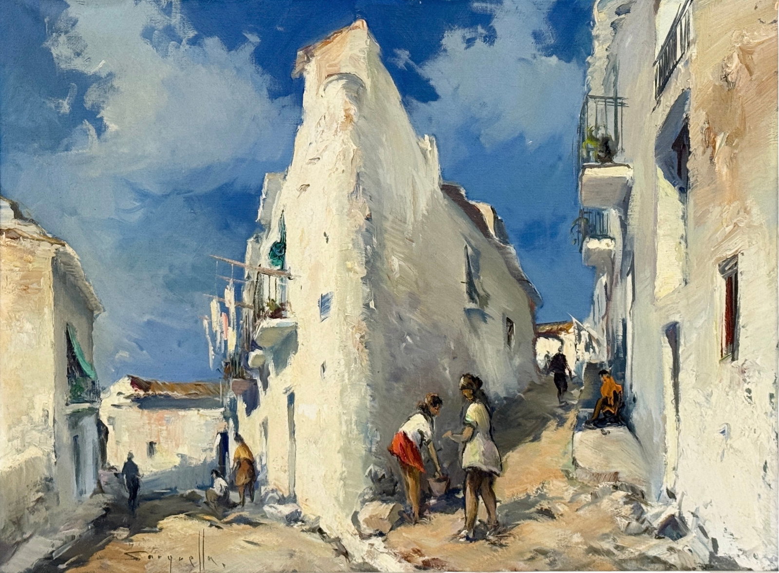 Josep Sarquella "Village Alley" Oil On Canvas (1 of 7)