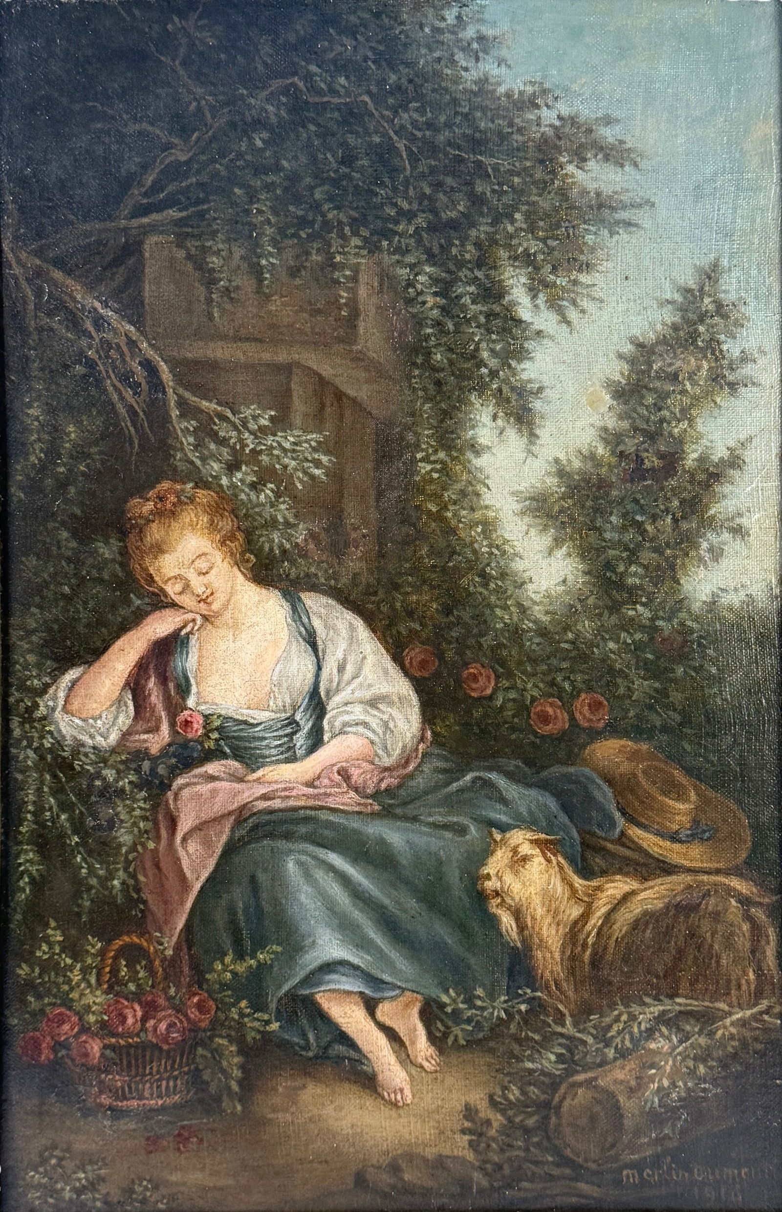 Merlin Dumont 'Maiden in Garden' Oil On Canvas (1 of 8)