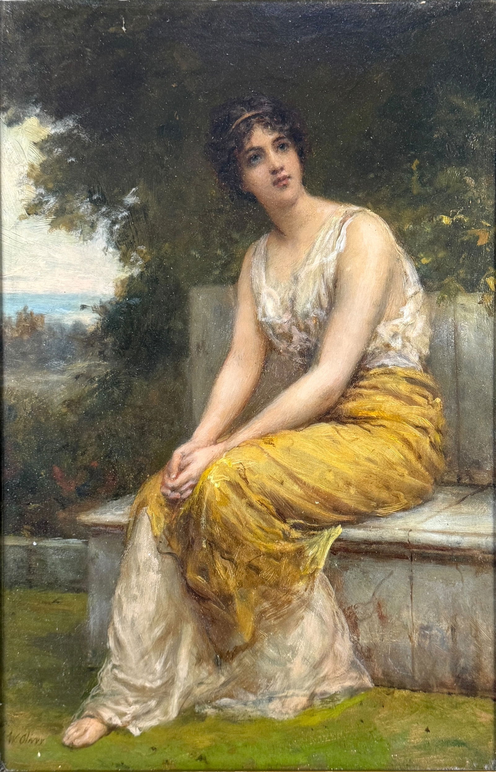 William Oliver 'Seated Woman' Oil On Canvas: Hand-signed bottom left. Image: 14" x 9" Frame: 26" x 21" Condition: Image is in very good condition with some minor loss of pigment throughout the paintin