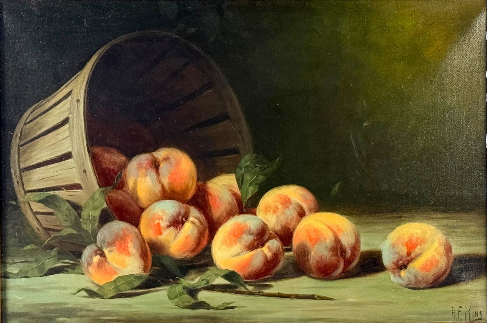 Albert Francis King 'Peaches' Oil On Canvas: Hand-signed bottom right. Image: 11 3/4" x 17 3/4" Frame: 15" x 21" Condition: The image is in very good condition with some marks and loss to finis