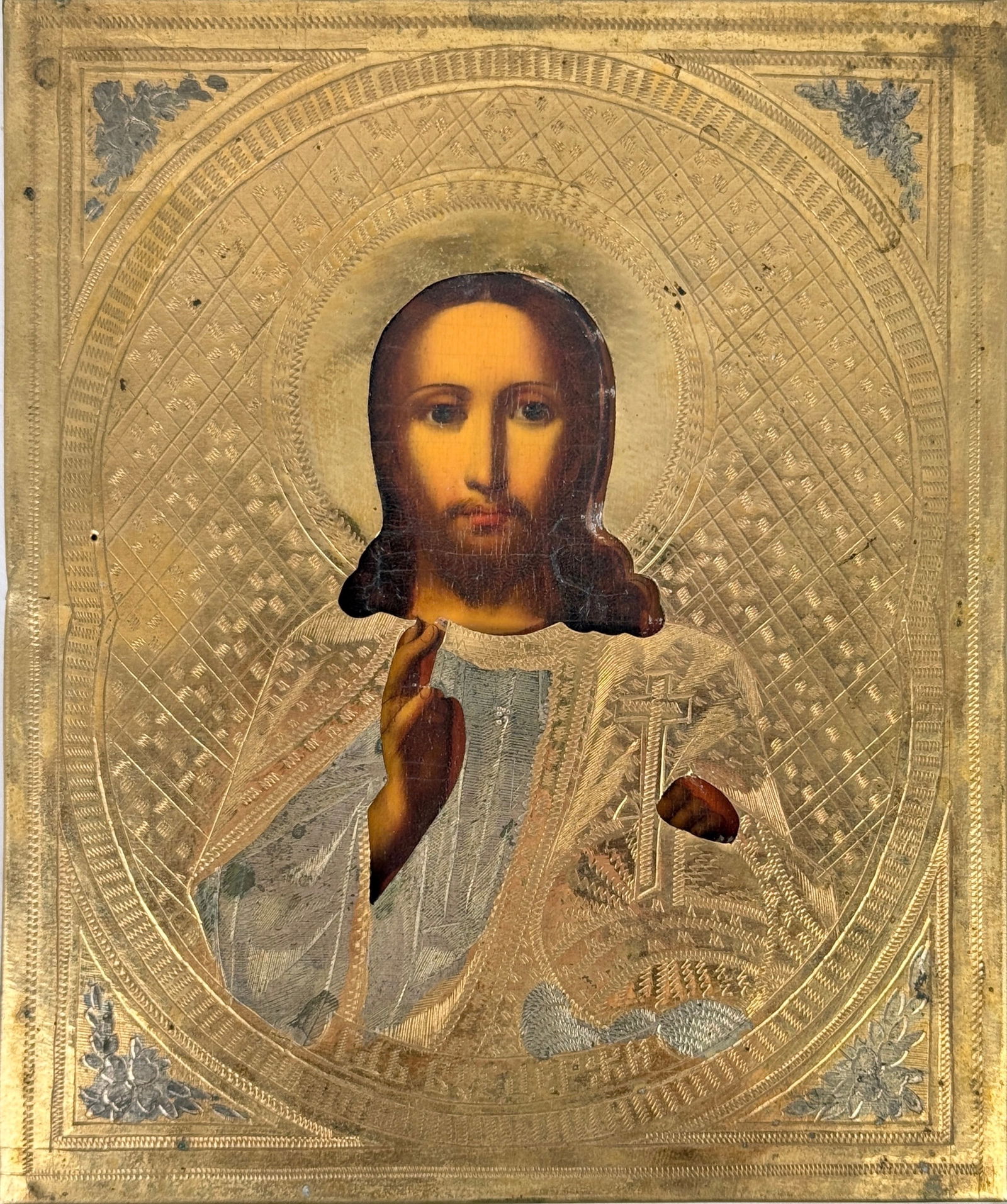Antique Russian Gilt Silver Icon of Christ Pantocrator (C) (1 of 6)