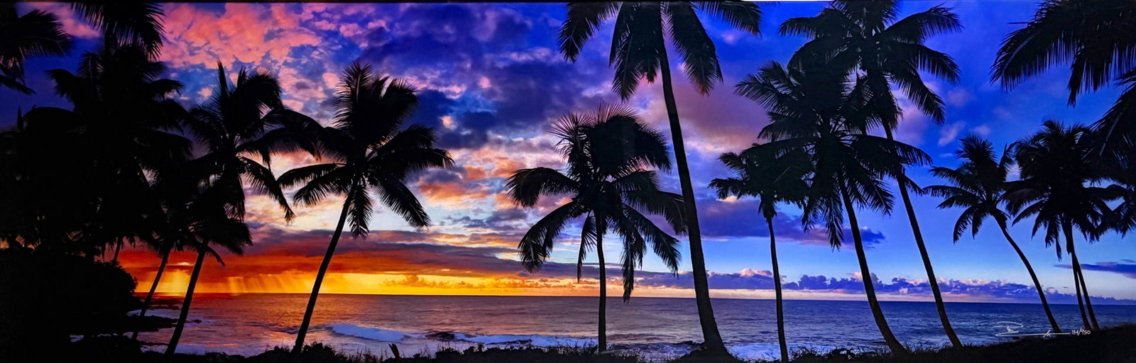 Peter Lik "Neptune Beach" Photograph: Frame: 27 1/2" x 67"Image: 19" x 58 1/2" Condition: The frame has a few small nicks. The image itself remains in very good condition.