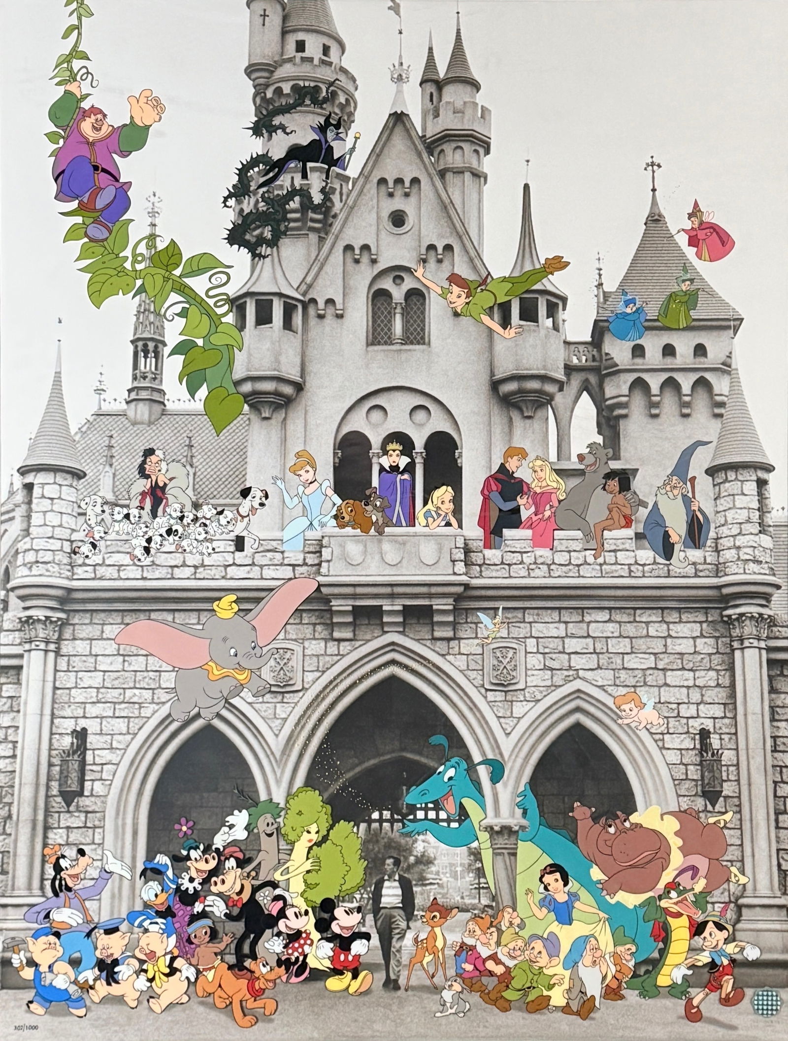 Disney "Walt's 100 Years of Magic" Sericel: Number: 302/1000Provenance: Certificate of Authenticity Frame: 43" x 35" Image: 34" x 26" Condition: The image is in good condition. The glass has a minor