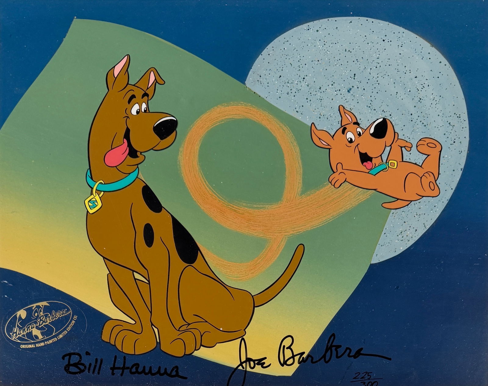 Hanna Barbena Scooby Doo Sericel: Hand-signed and numbered on the bottom. Frame: 20" T x 22 1/2" W Image: 9" T x 11 1/2" W Condition: The image is in very good condition. The frame has