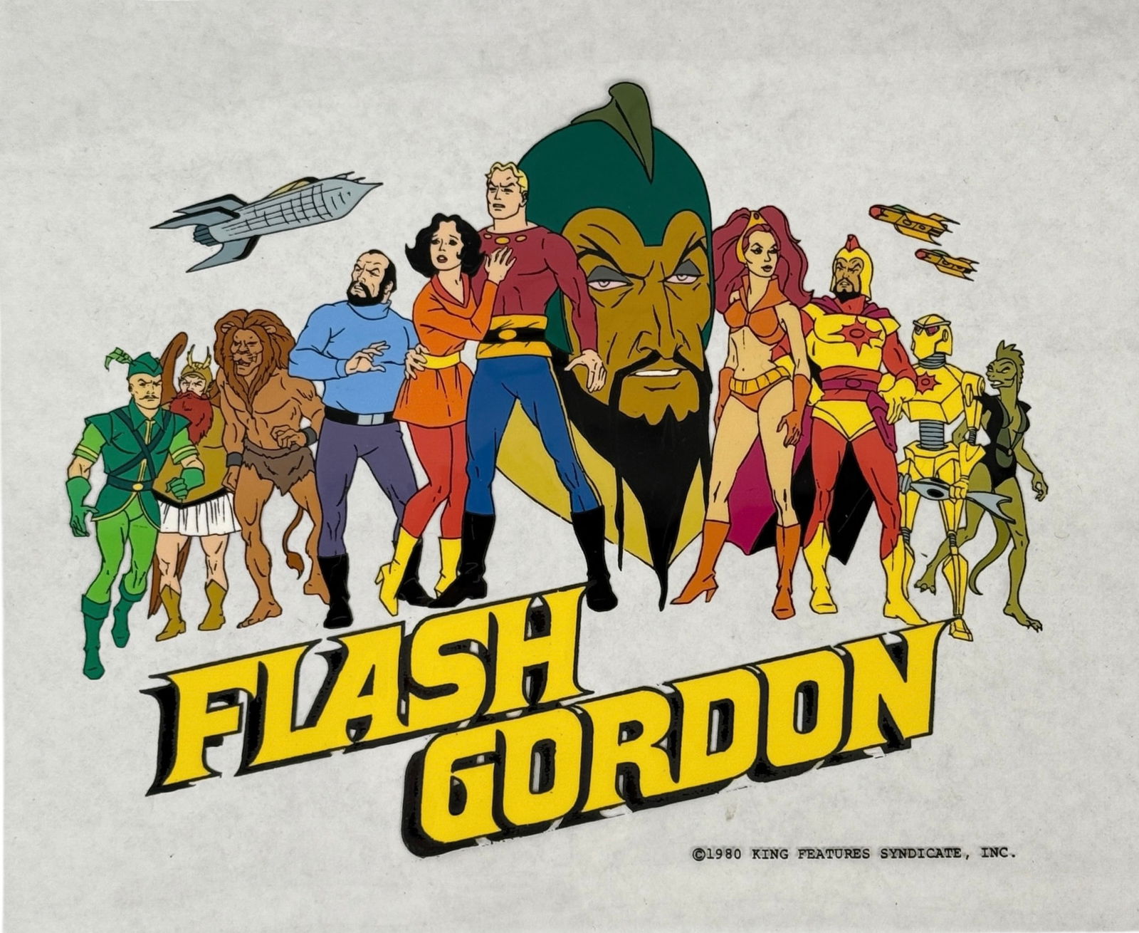 Flash Gordon Original Animation Cel: Dimensions: 10 1/2" T x 12 1/2" W Condition: Image is in very good condition. 