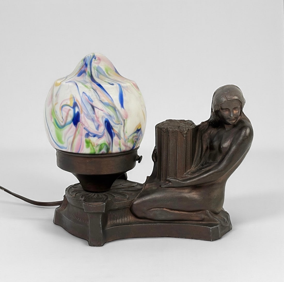 Art Deco Figural Table Lamp With Colorful Shade (1 of 5)