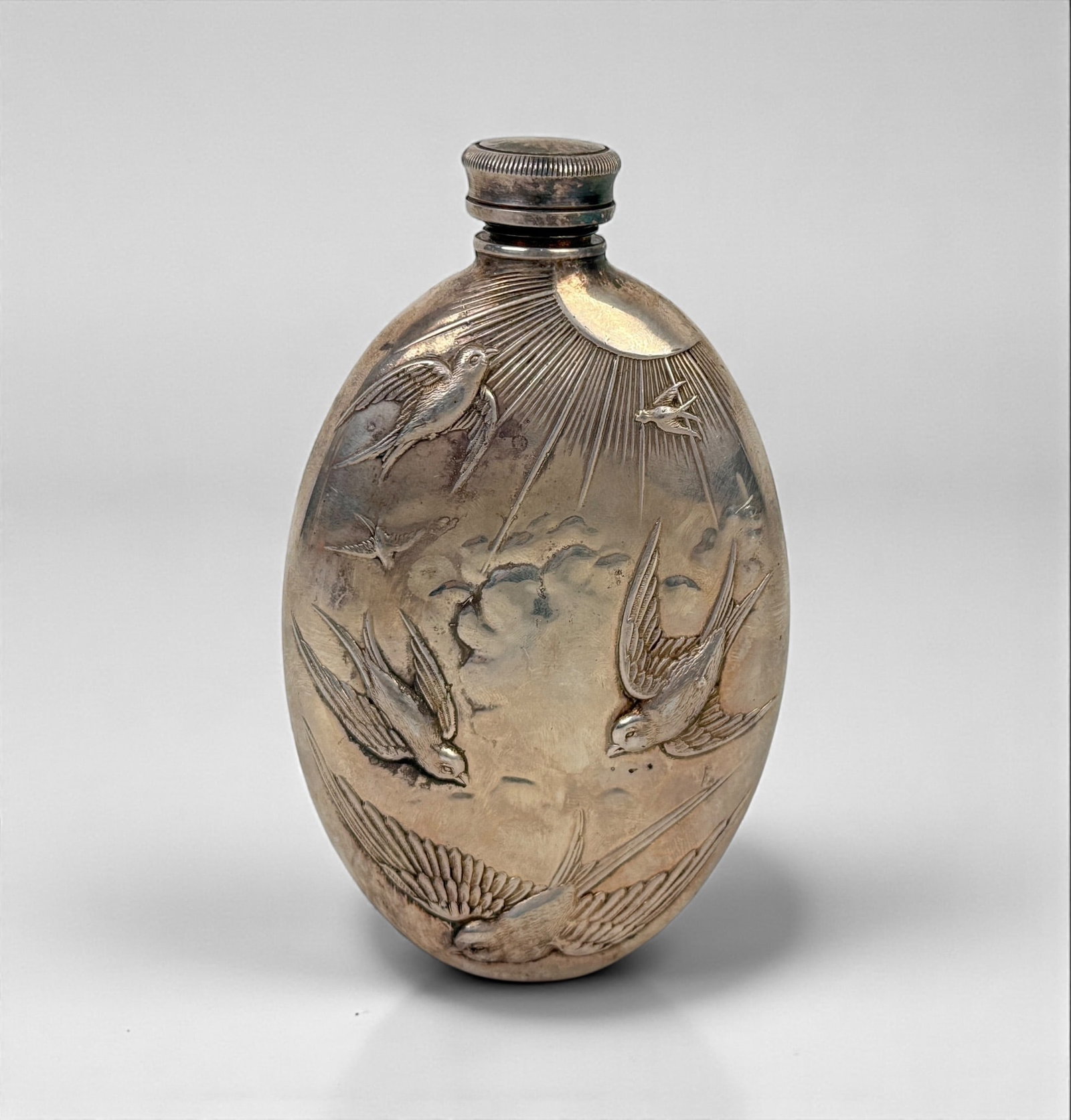 James Dixon & Sons 'Swallows' Silver Plated Flask (1 of 3)