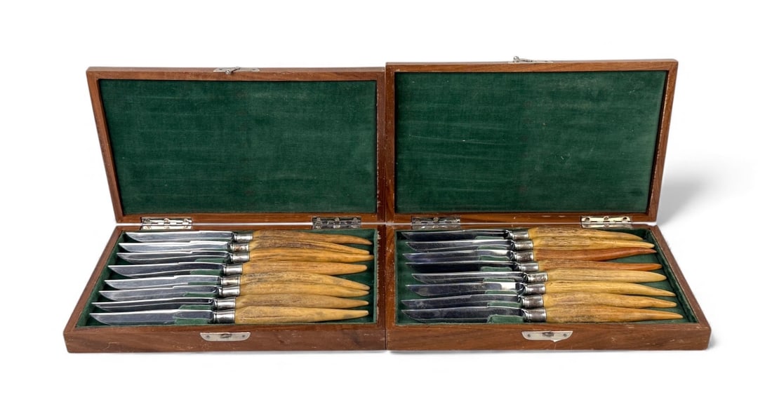 (16pc) John Hasselbring Antler Stag & Sterling Knives (1 of 3)