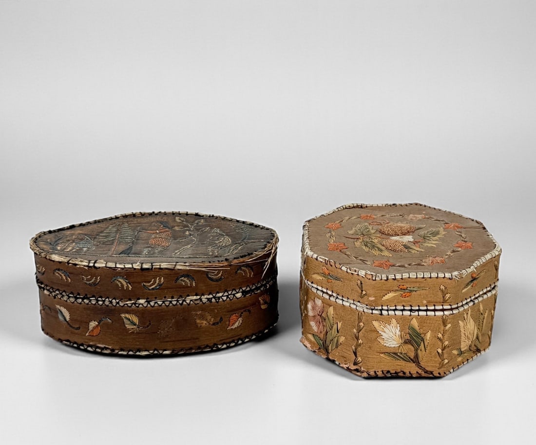 (2) Vintage Native American Birch Bark Quill Boxes (1 of 9)