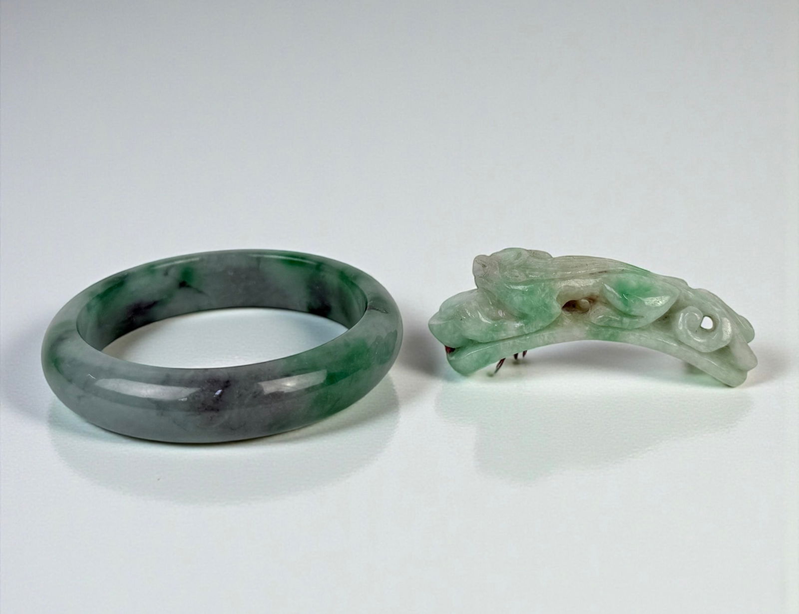 Carved Chinese Jadeite Pendant & Jade Bracelet (1 of 5)