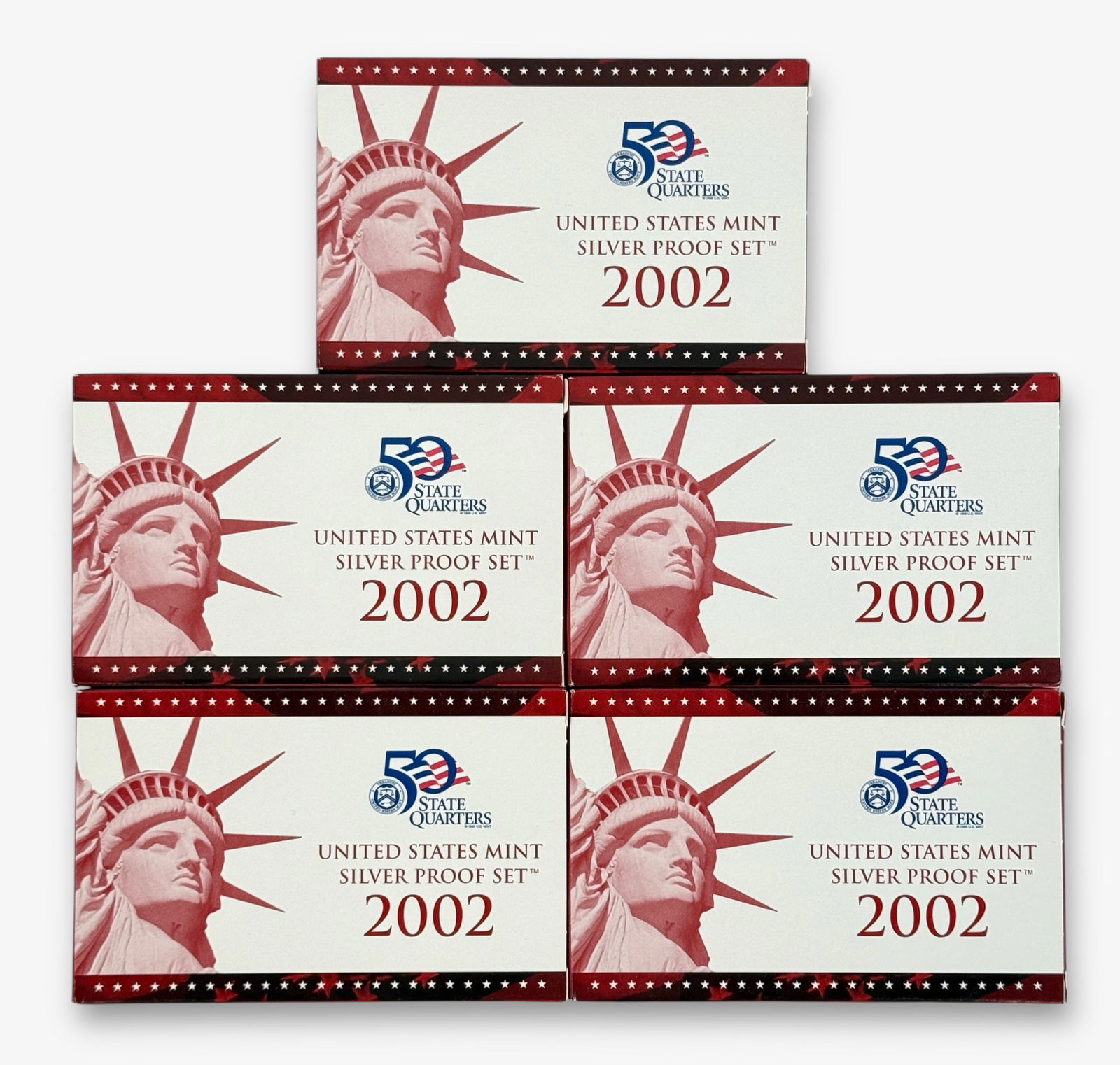 (5) 2002 US Mint Silver Proof Sets: In boxes. See images for details. 