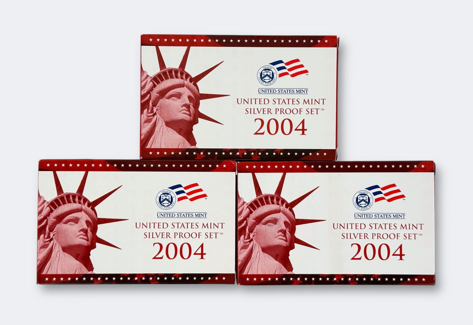 (3) 2004 US Mint Silver Proof Sets: In boxes. See images for details. 
