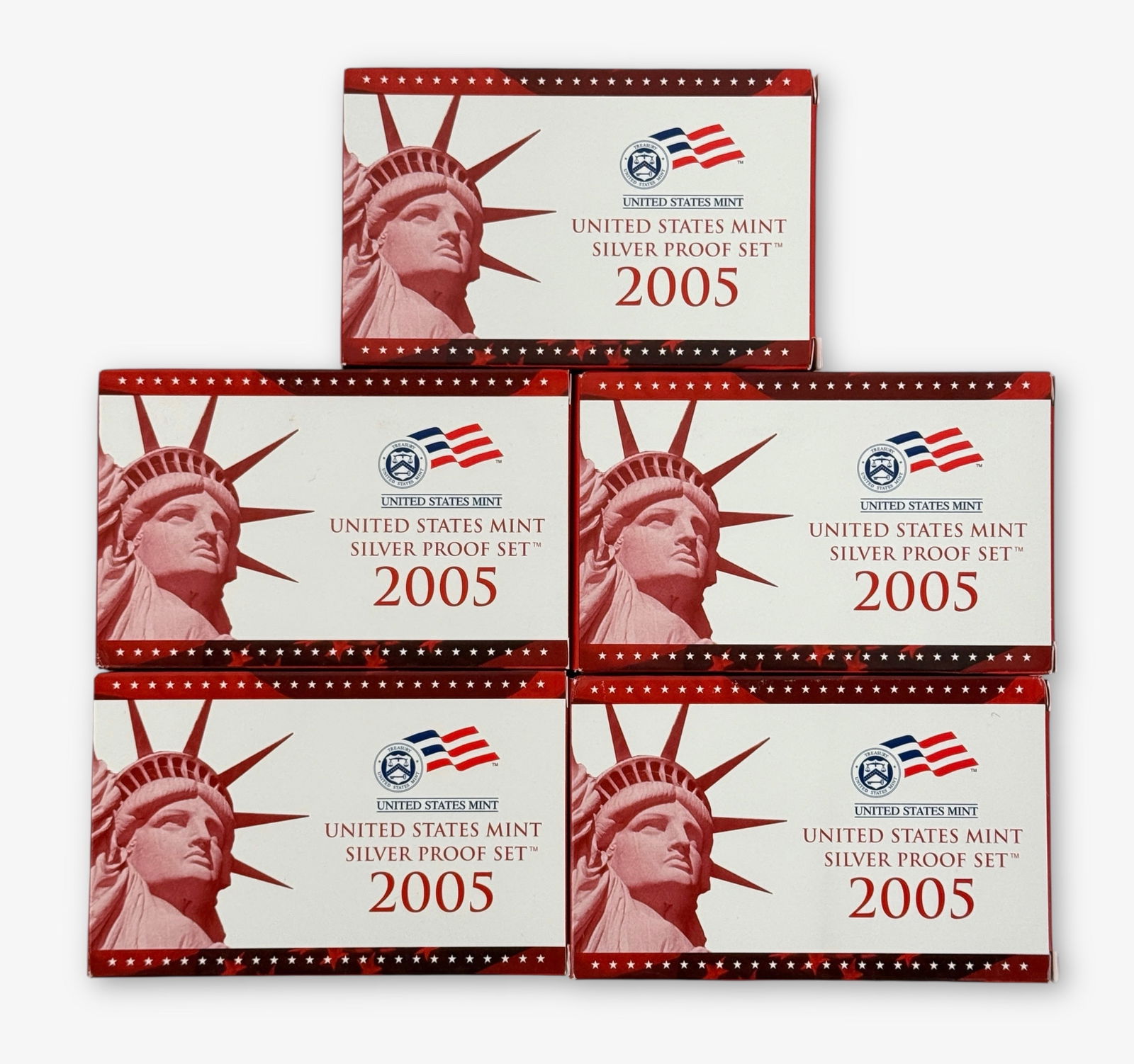 (5) 2005 US Mint Silver Proof Sets: In boxes. See images for details. 