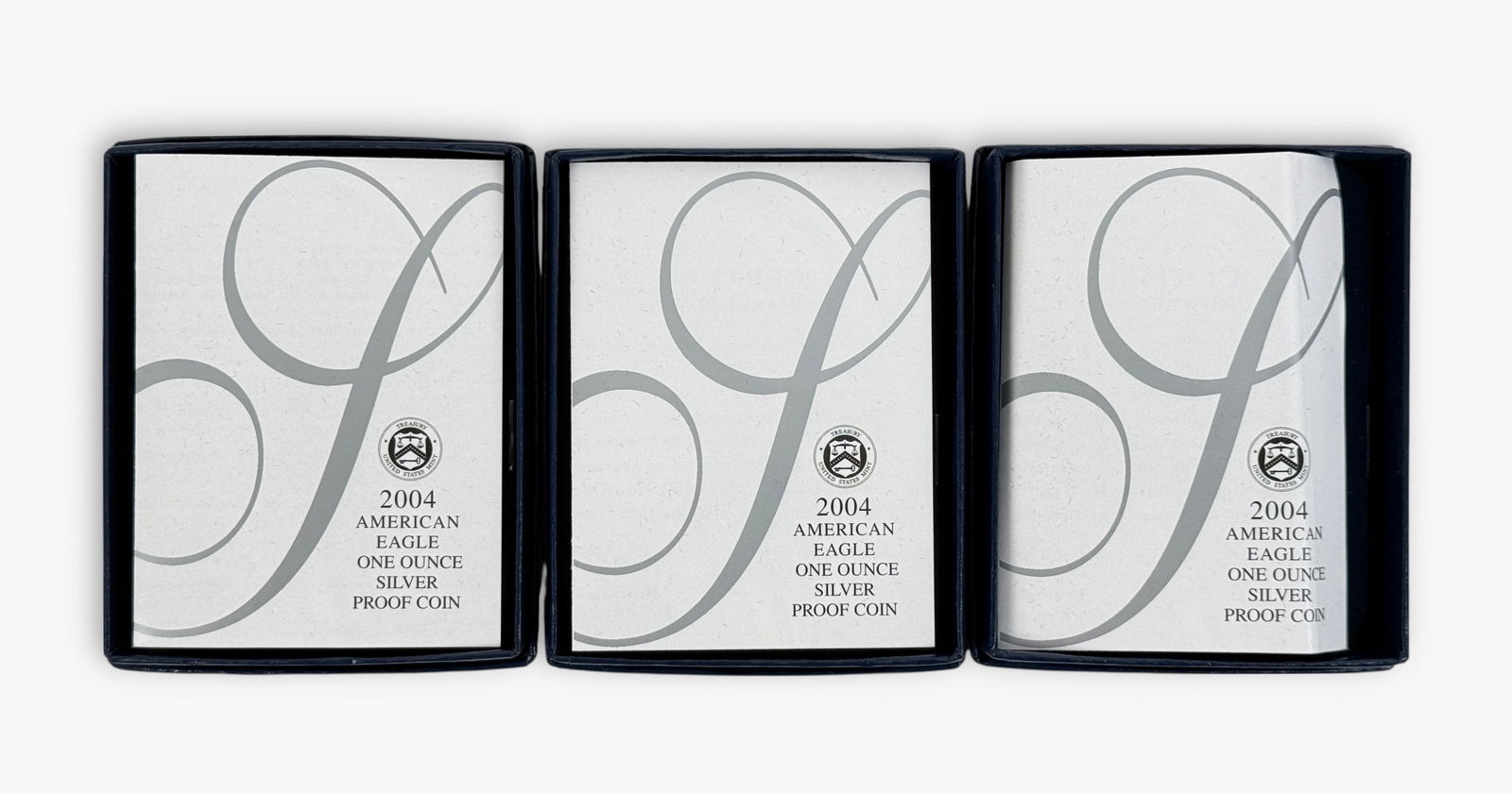 (3) 2004 Silver Proof American Eagles: In boxes. Weight: Each 1ozt See images for details. 