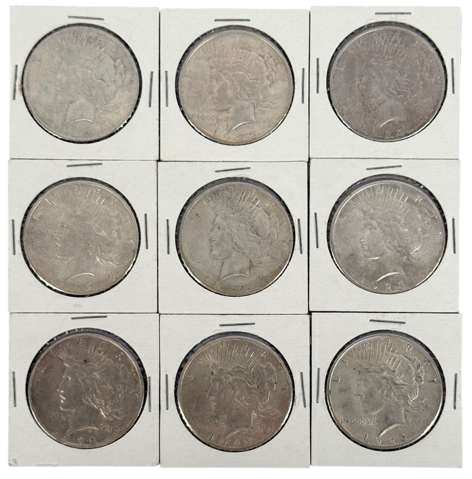 (9) Assorted United States Silver Peace Dollars (1 of 2)