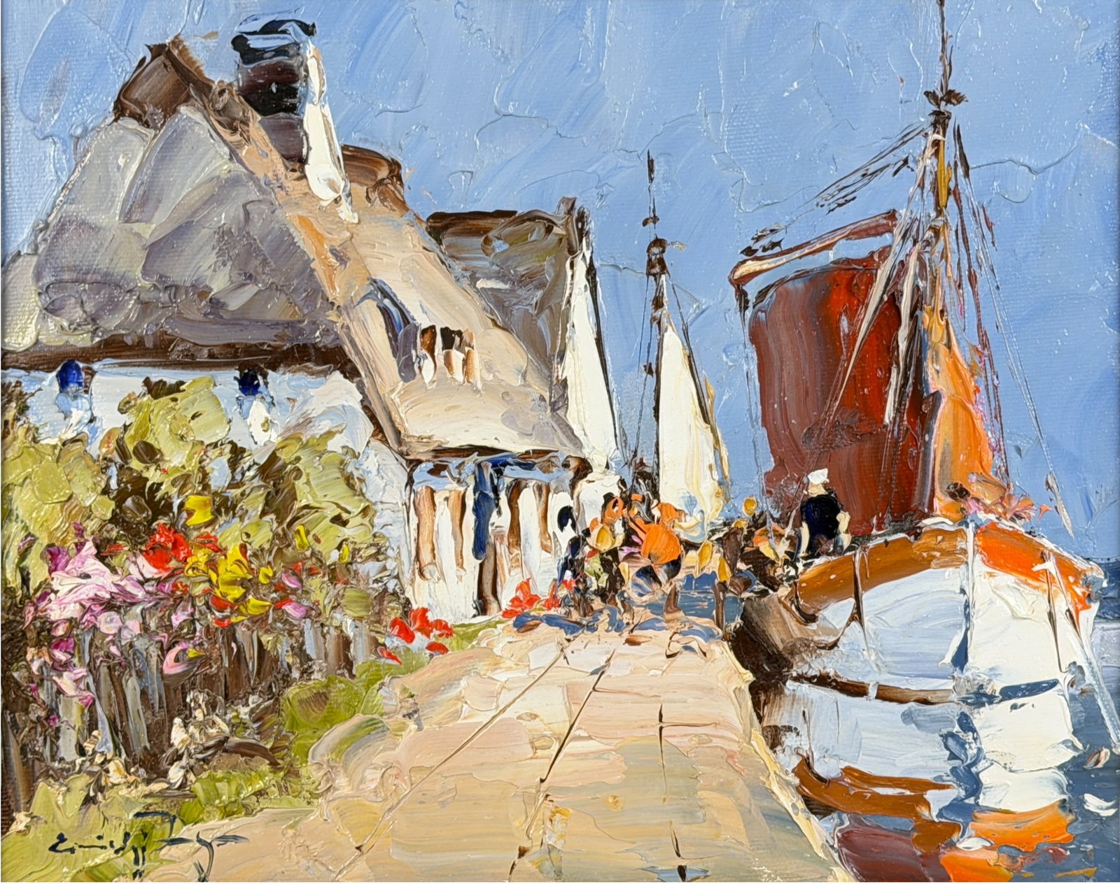 Erich Paulsen 'Harbor Scene' Oil on Canvas: Signed Lower Right. Provenance: Arts Post Gallery, Carillon Square, Glenview, Illinois. Image: 9" x 11 1/2" Frame: 15 1/2" x 17 3/4" Condition: The