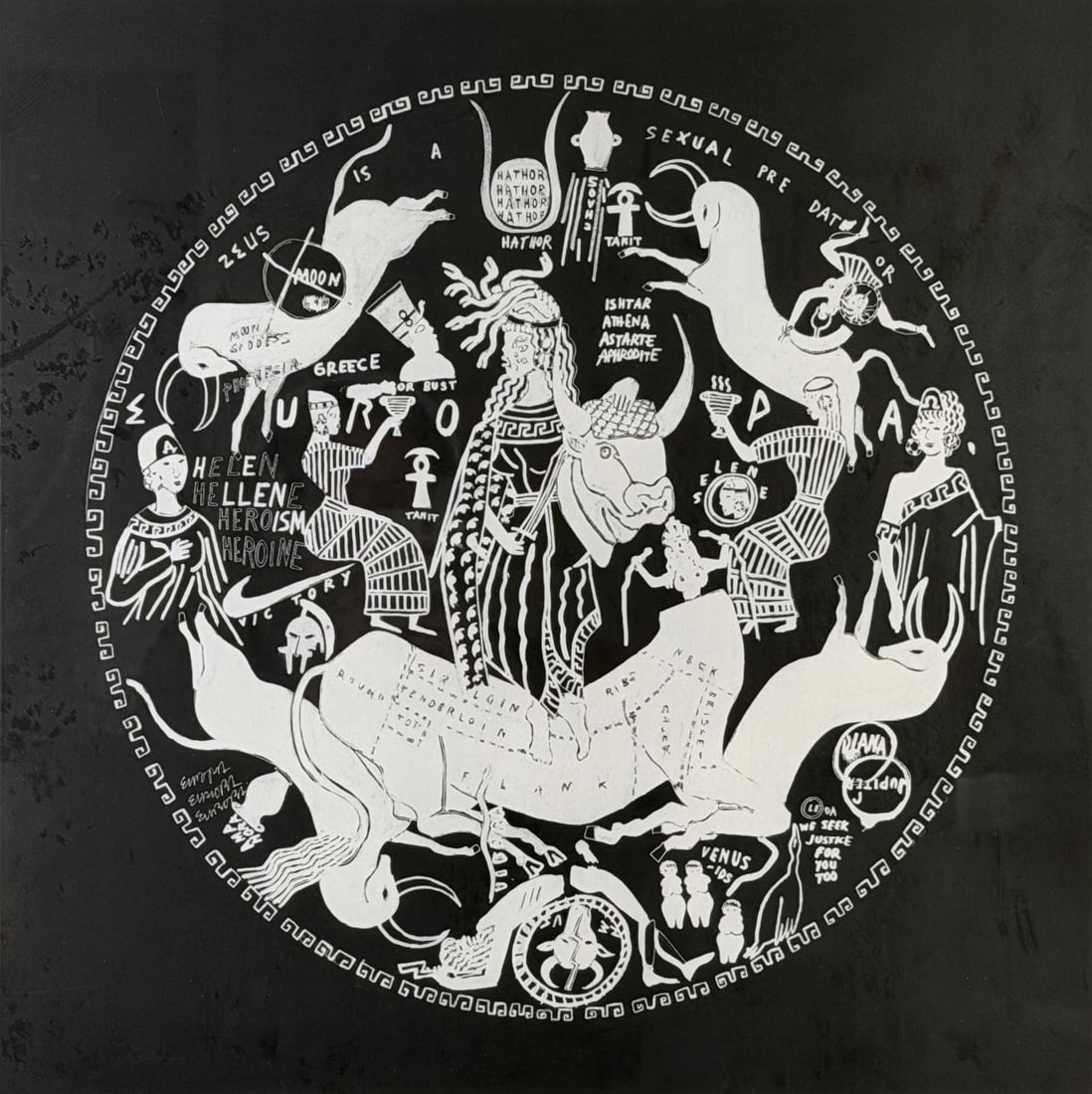 Frohawk Two Feathers, “Zeus was a sexual predator?? Print: Artist: Umar RashidMedium: Archival Inkjet PrintEdition: 2/20Provenance: Includes Certificate of Authenticity from Tappan Collective. Frame: 26" x 26" Image: 20" x