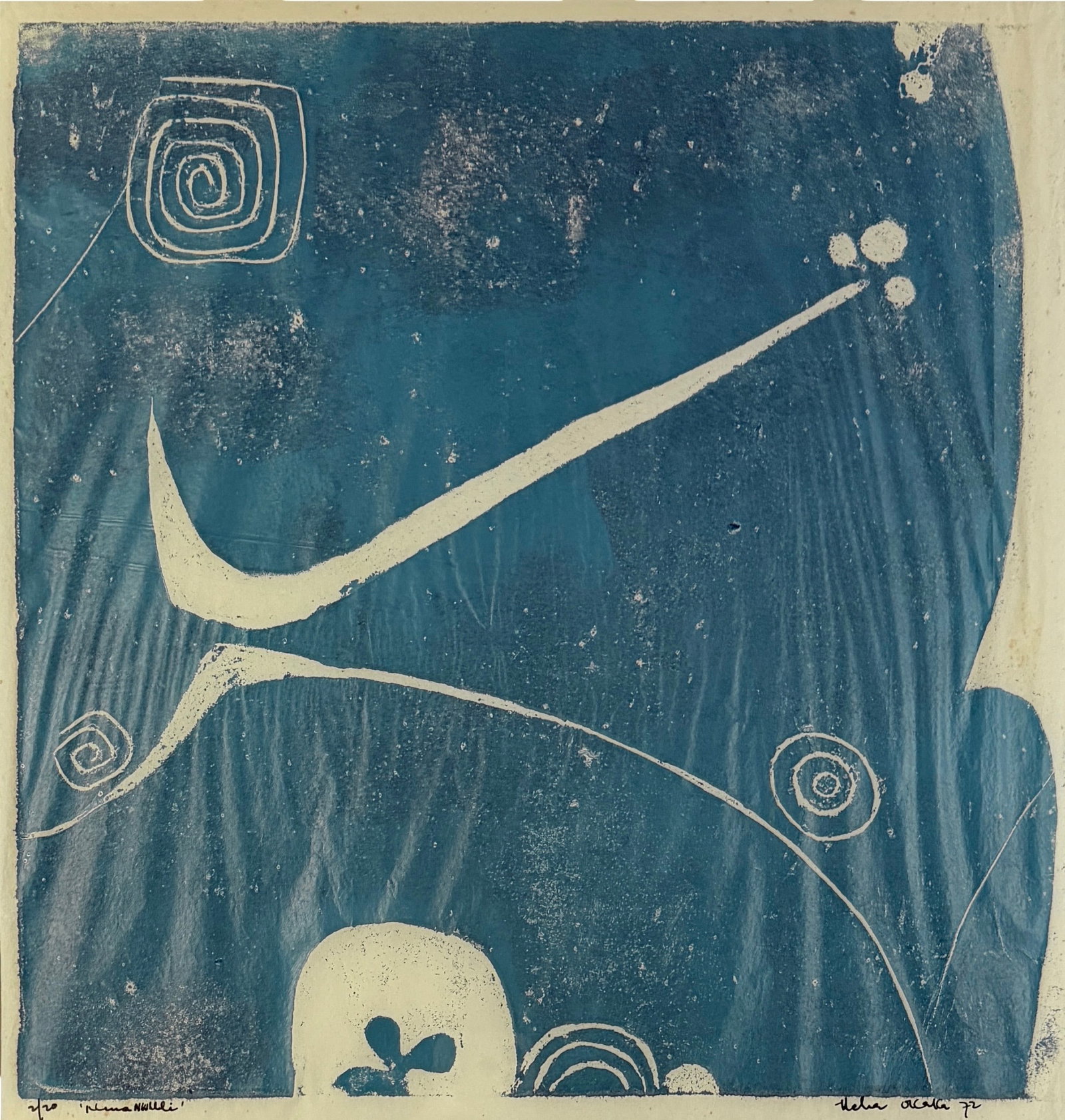 Uche Okeke "Mma-Nwa-Uli" Celotex Board Print: Signed and numbered by the artist. Limited Edition: 2/20 Date: 1972 Image: 17" x 16" Frame: 28 1/2" x 27" Condition: There is foxing and toning to the paper. So