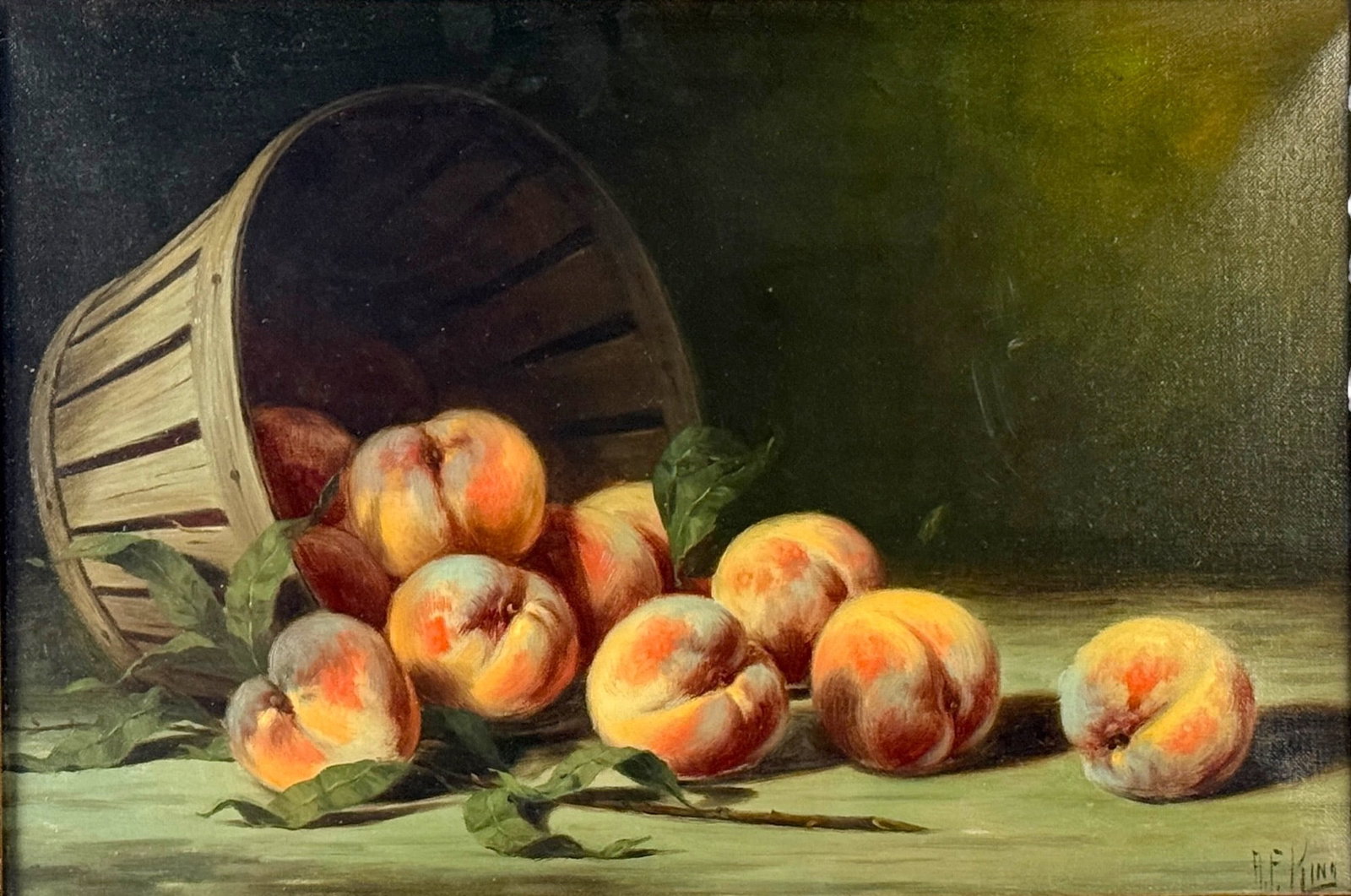 Albert Francis King 'Peaches' Oil On Canvas: Hand-signed bottom right. Image: 11 3/4" x 17 3/4" Frame: 15" x 21" Condition: The image is in very good condition with some marks and loss to finishing