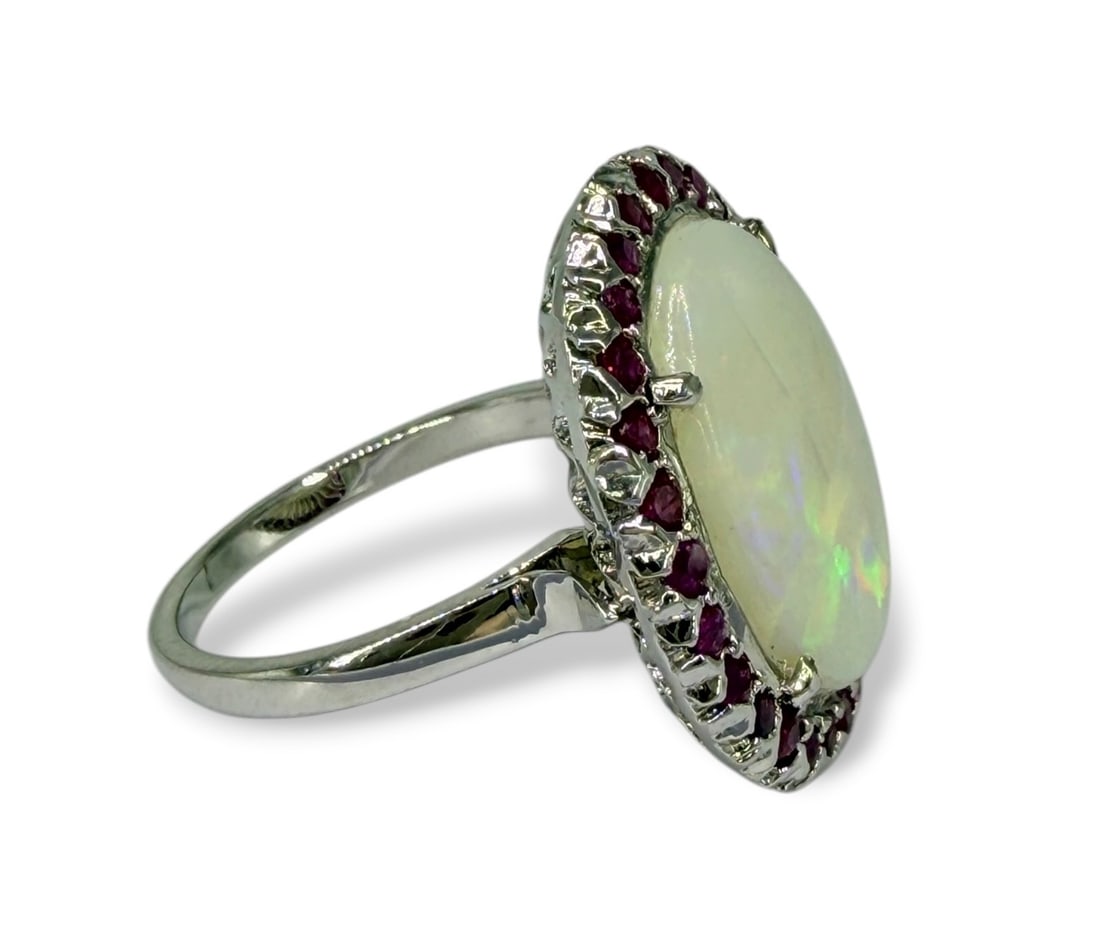 18K White Gold Opal & Ruby Ring - 2